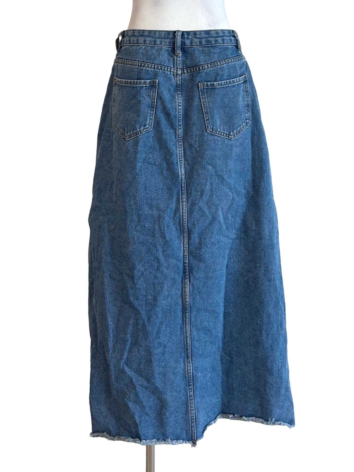 Steel Blue Slits Denim Skirt TTR
