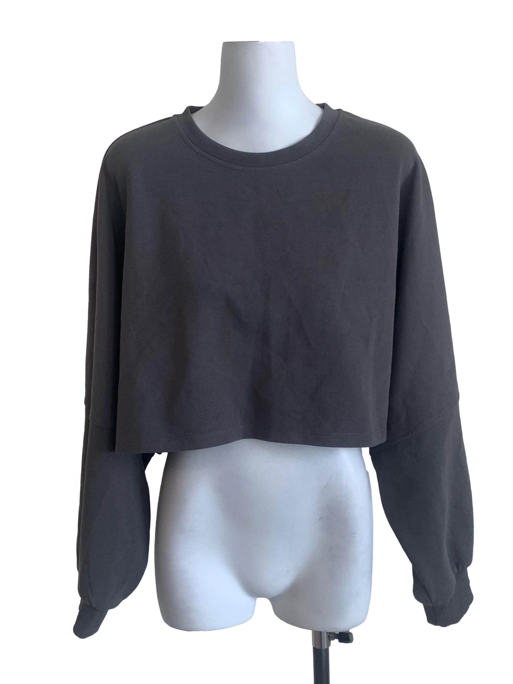Graphite Grey Long Sleeves Crop Top