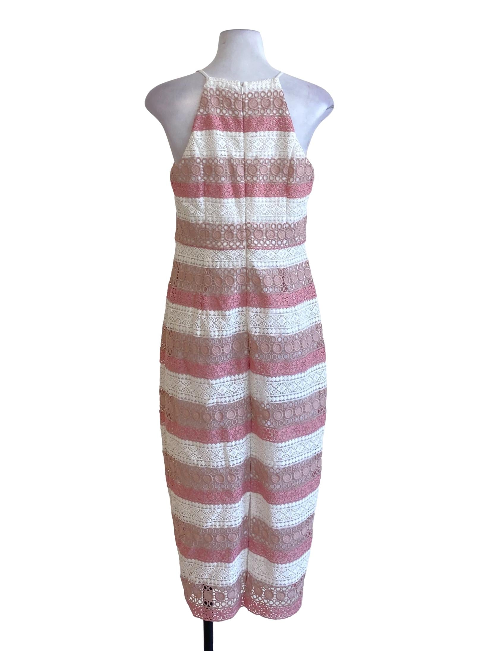 Blush Pink Layered Stripes Lace Bodycon Dress