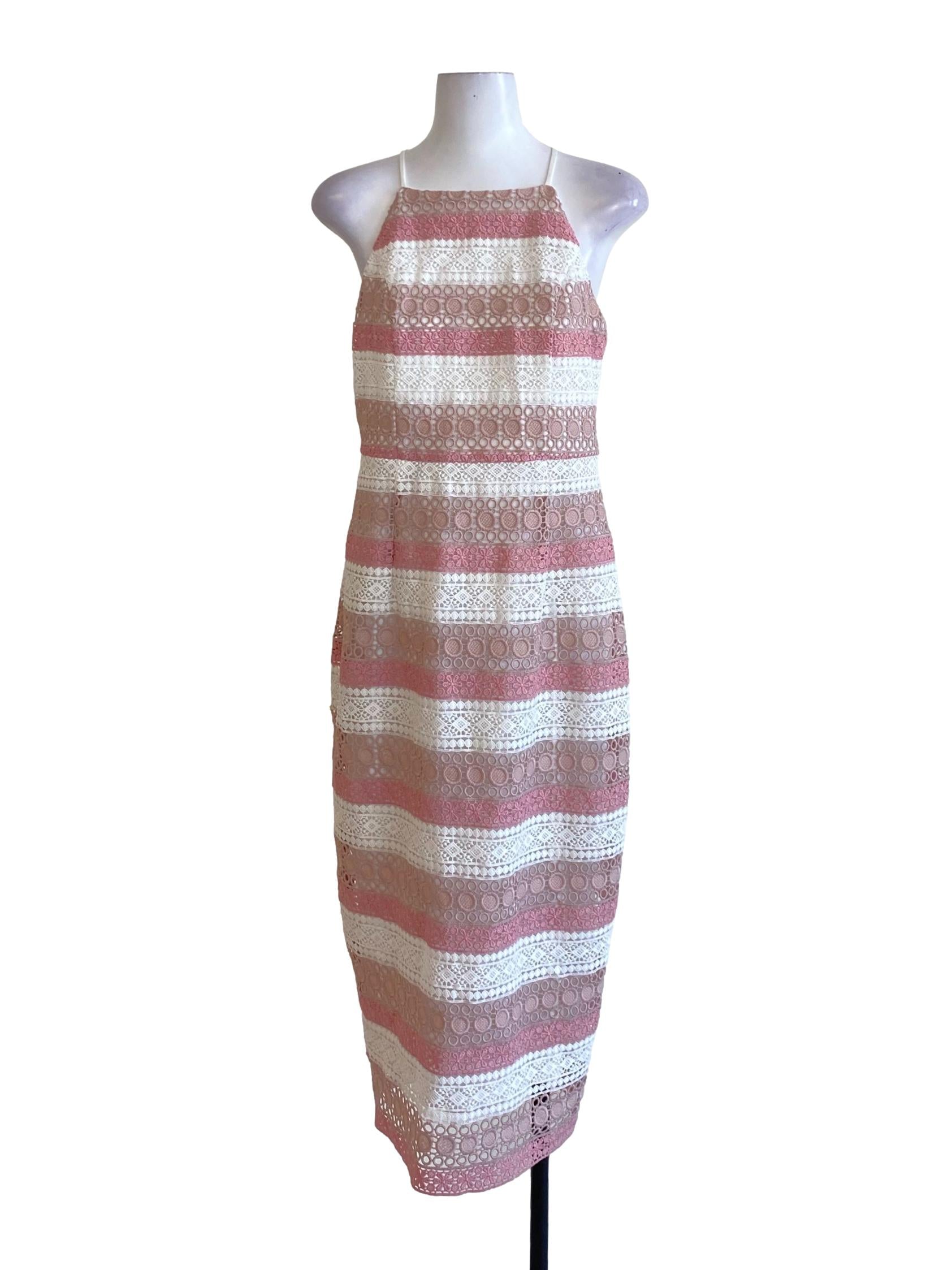 Blush Pink Layered Stripes Lace Bodycon Dress