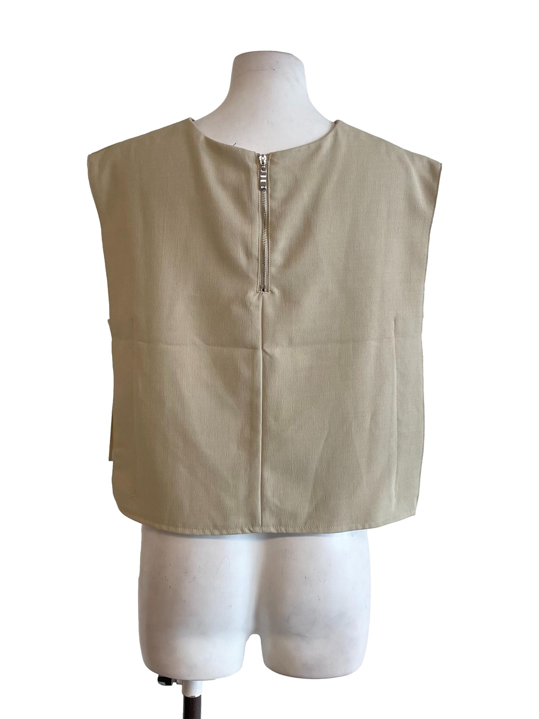 Beige Sleeveless Wide Top