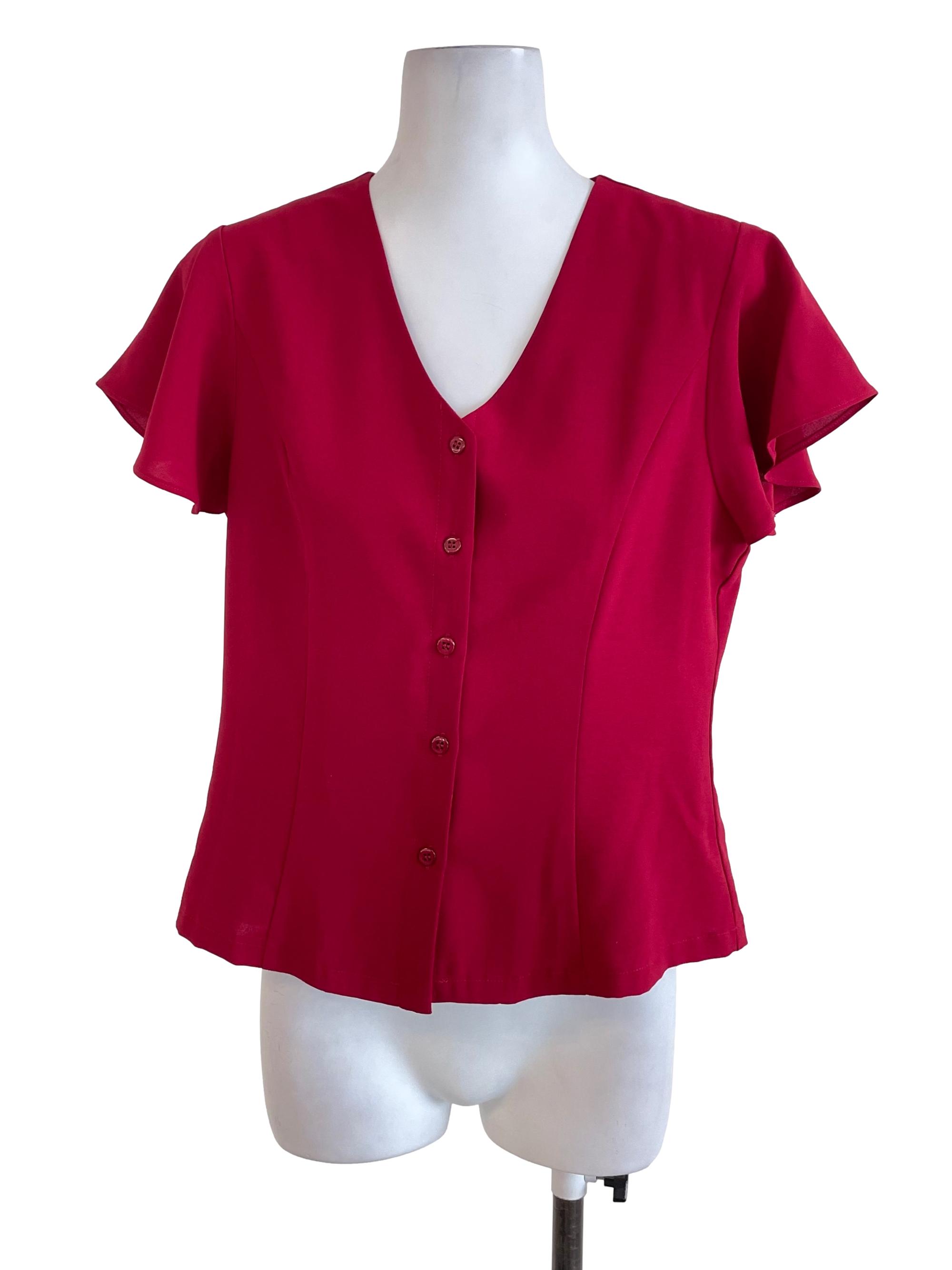 Playdress Red Butterfly Sleeves Button Up Top | REFASH