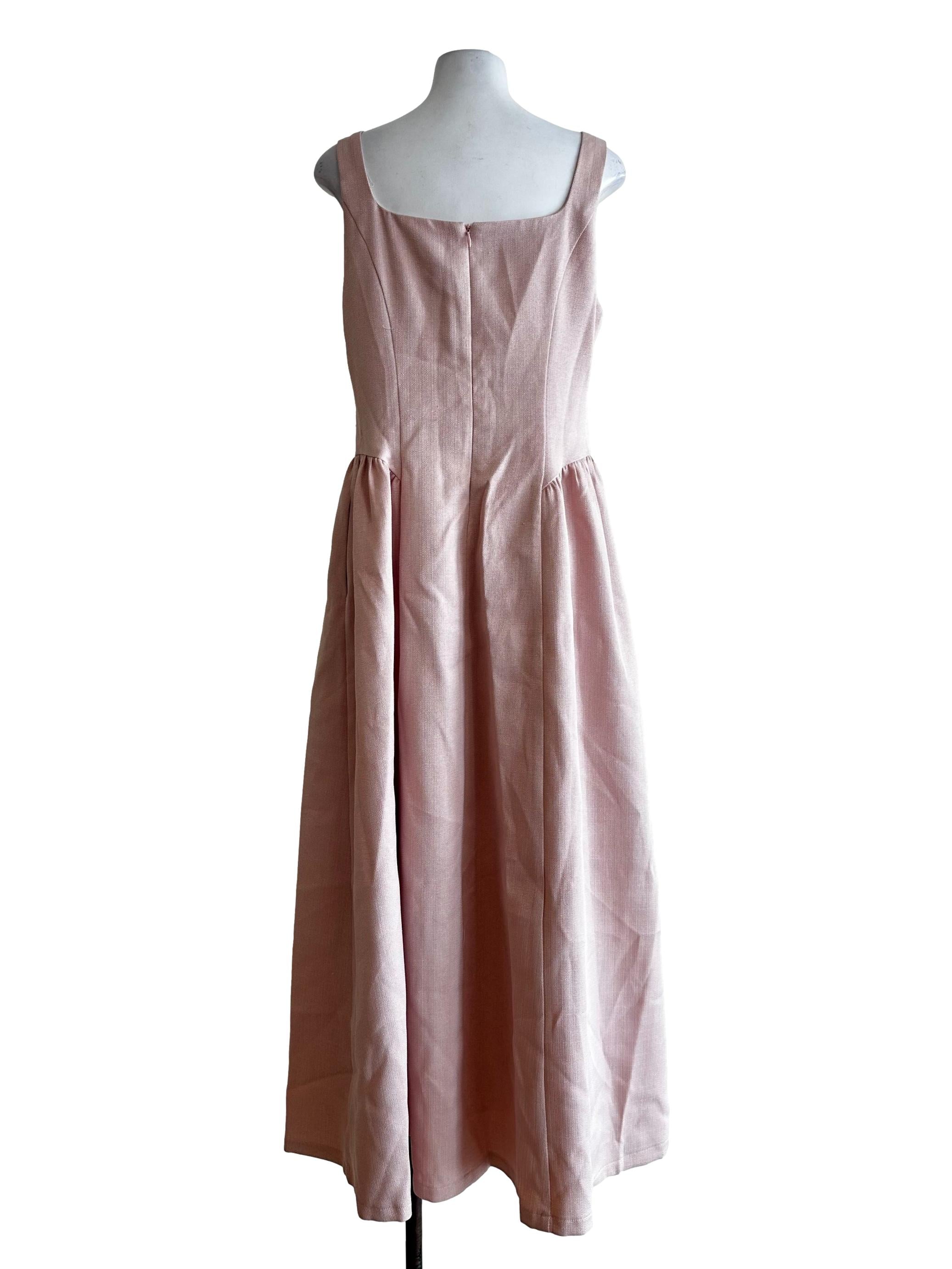 Rose Pink Textured Sleveless Maxi Dress