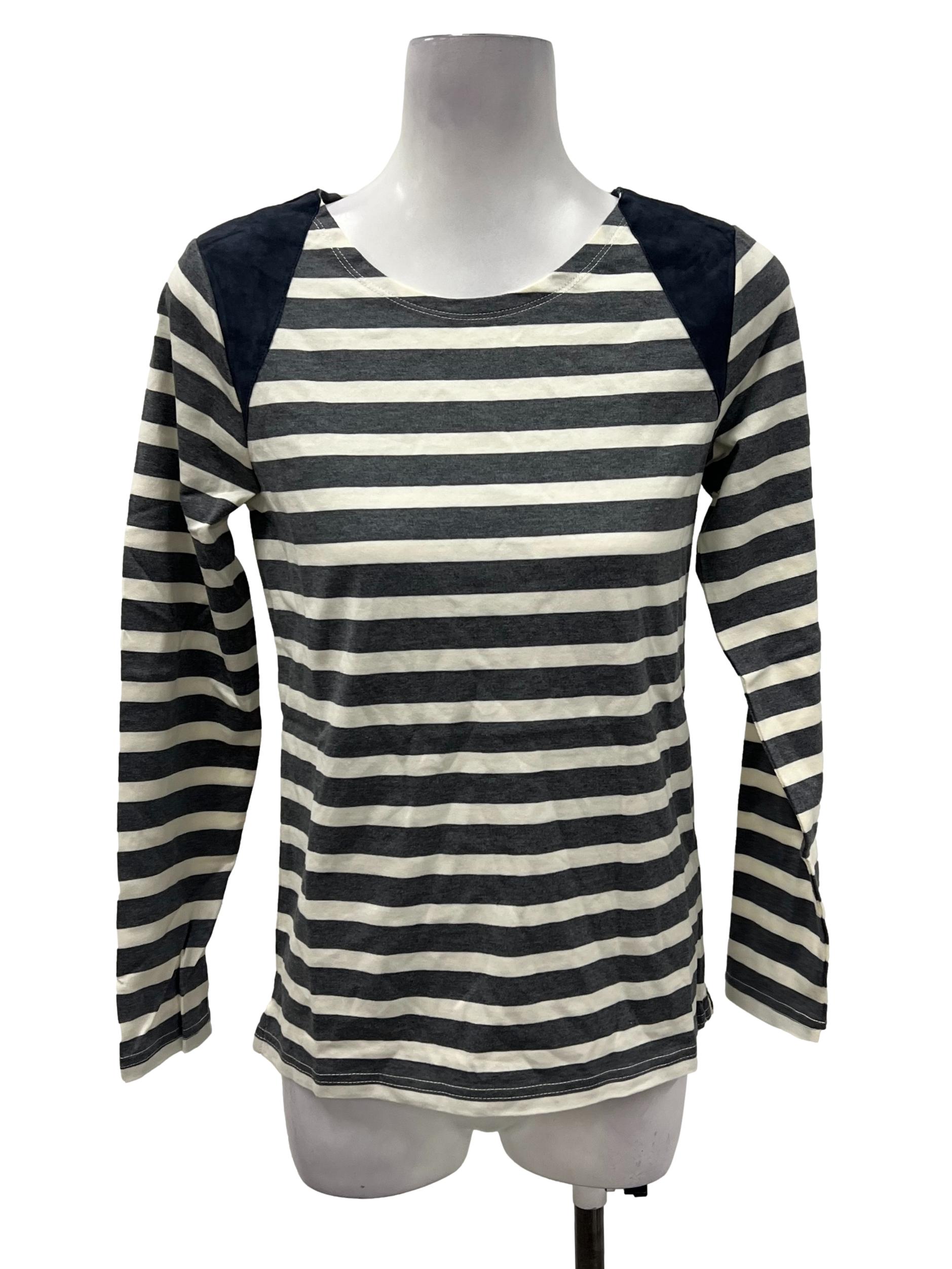 J.Crew Grey Suede Detail Striped Blouse 