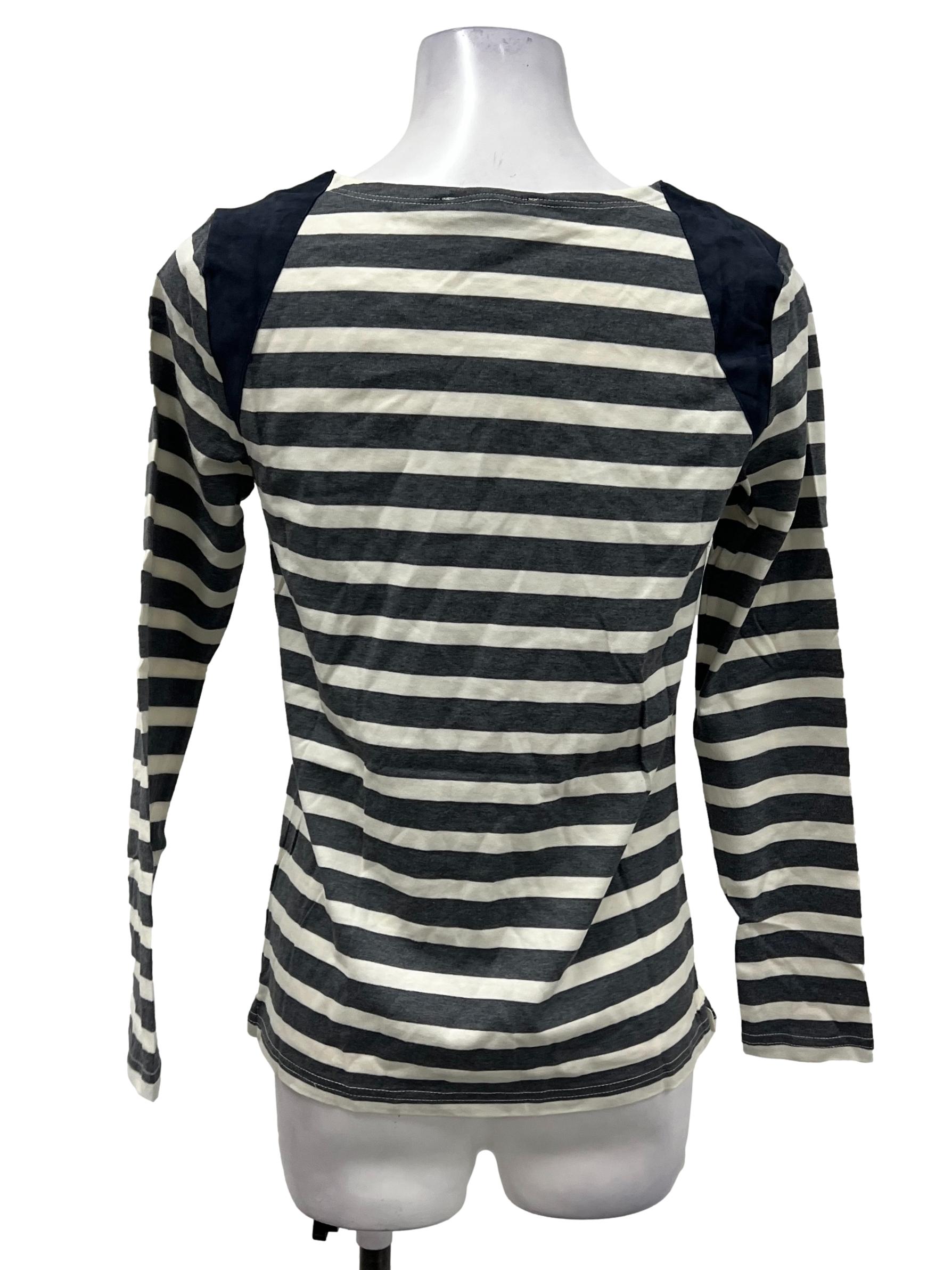 J.Crew Grey Suede Detail Striped Blouse 