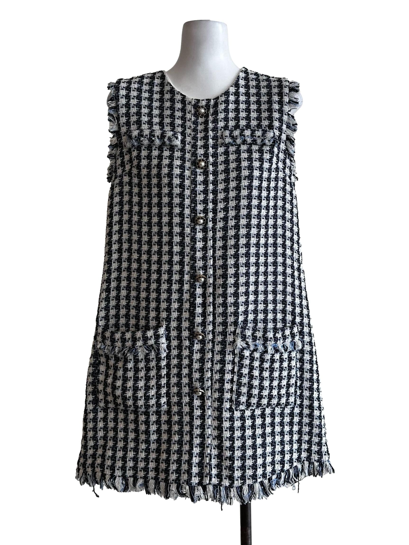 Blue Tweed Pattern Mini Dress