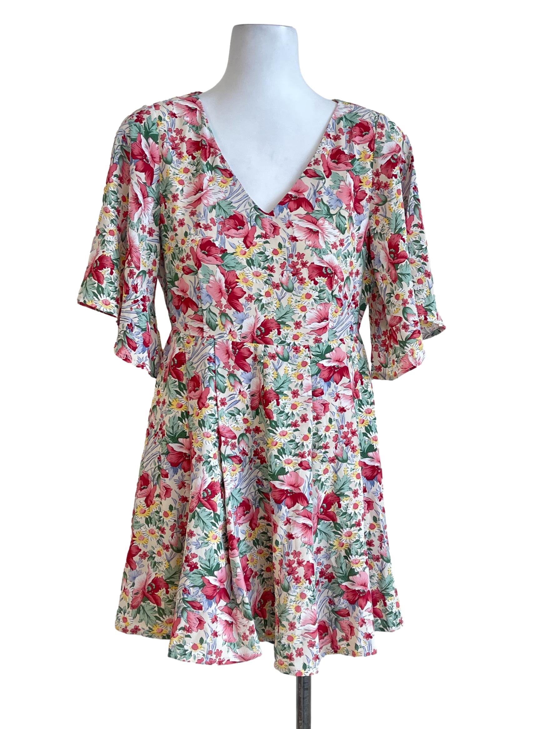 Cream Red Flower Dress