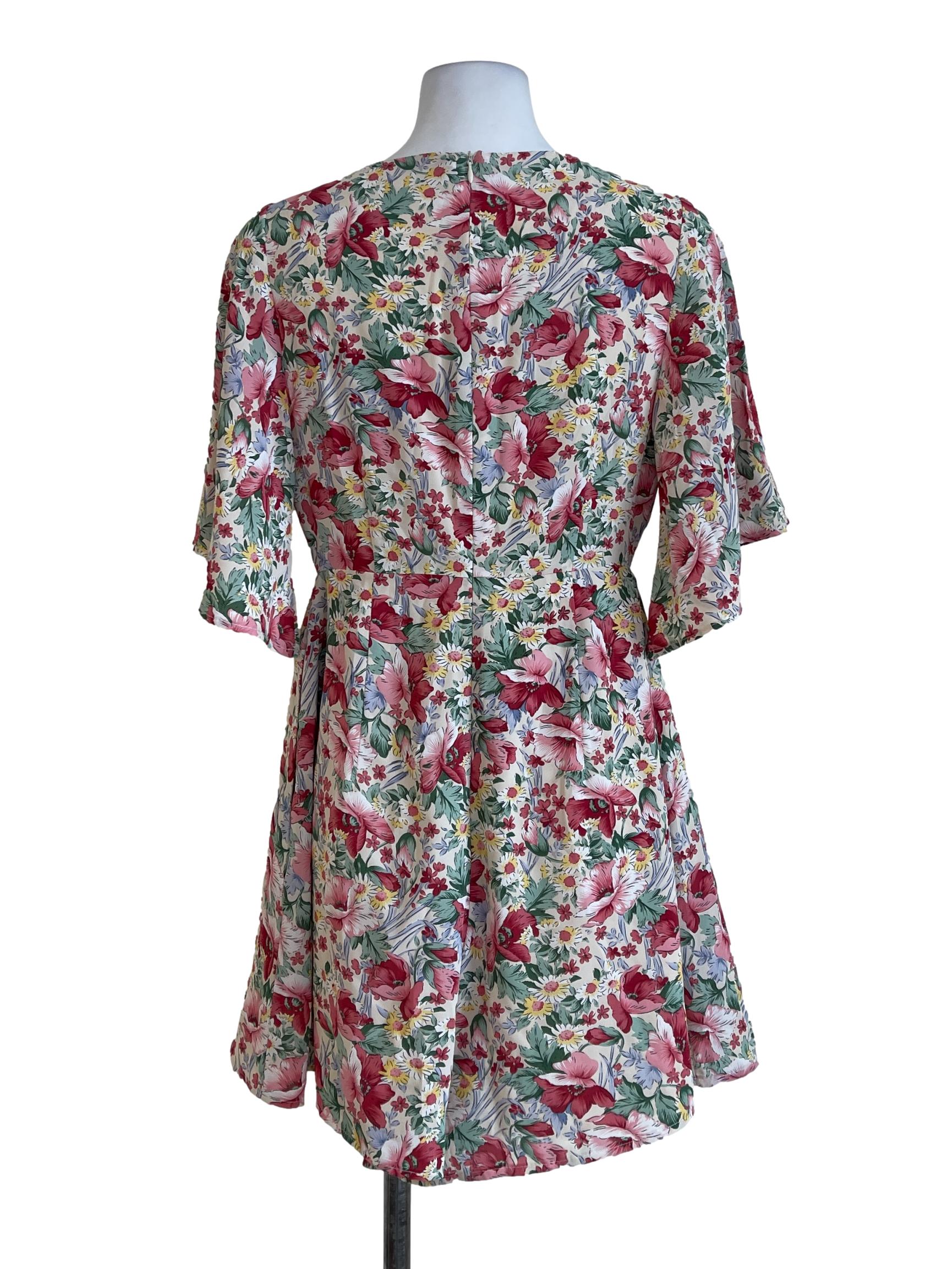Cream Red Flower Dress