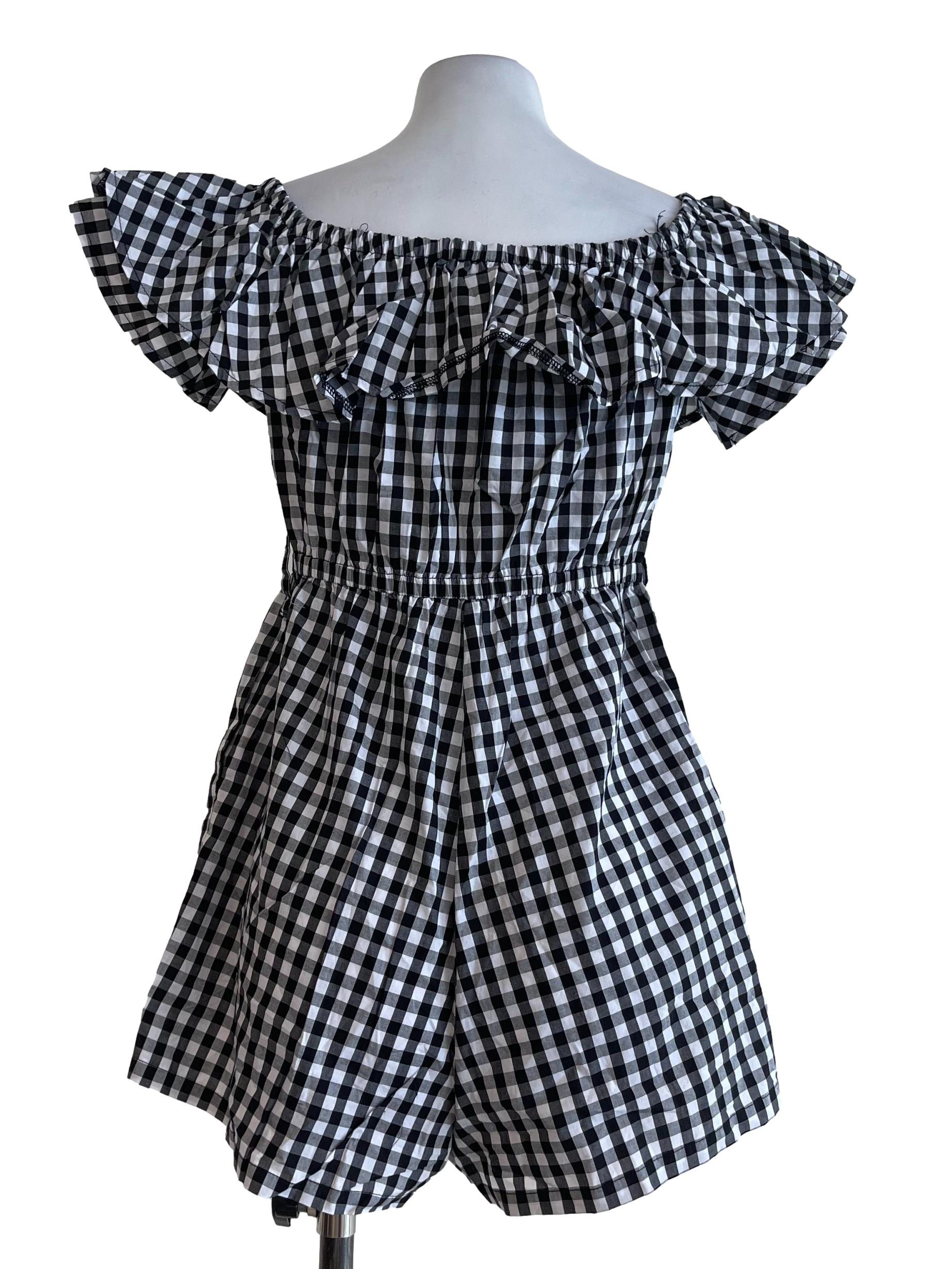 Black Checkered Ruffles Romper