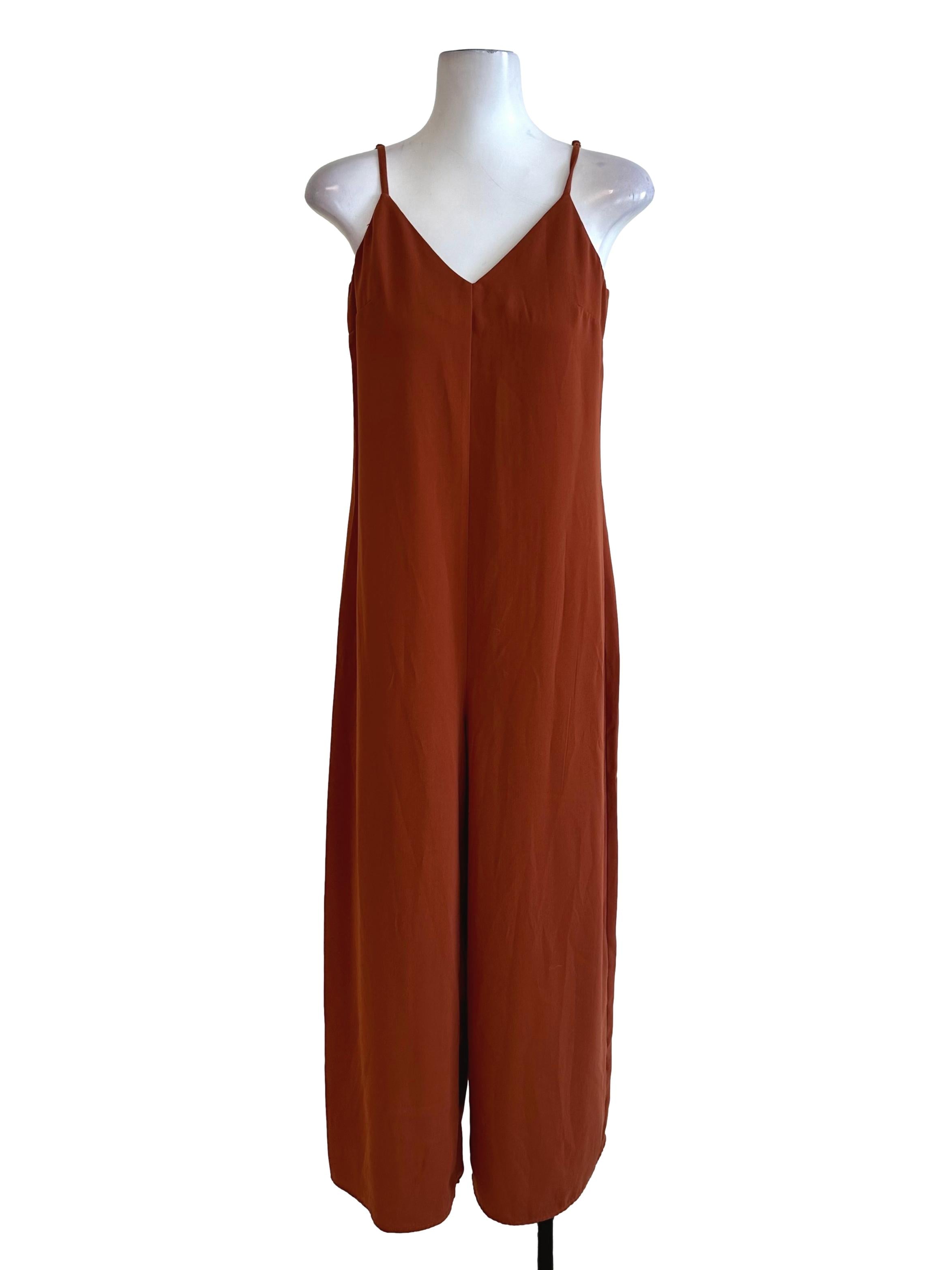 Brick Orange V Neck Spaghetti Strap Jumpsuit