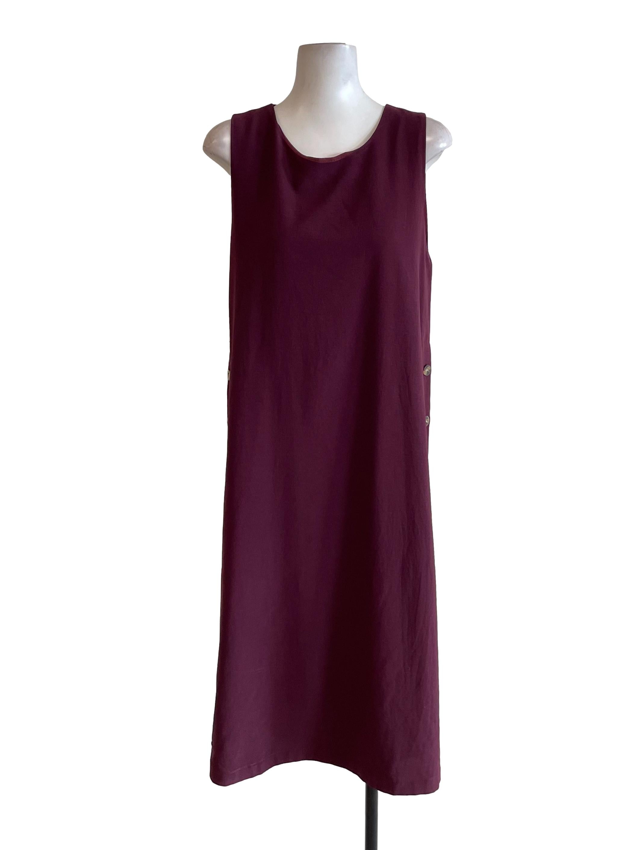 Plum Button Sleeveless Dress
