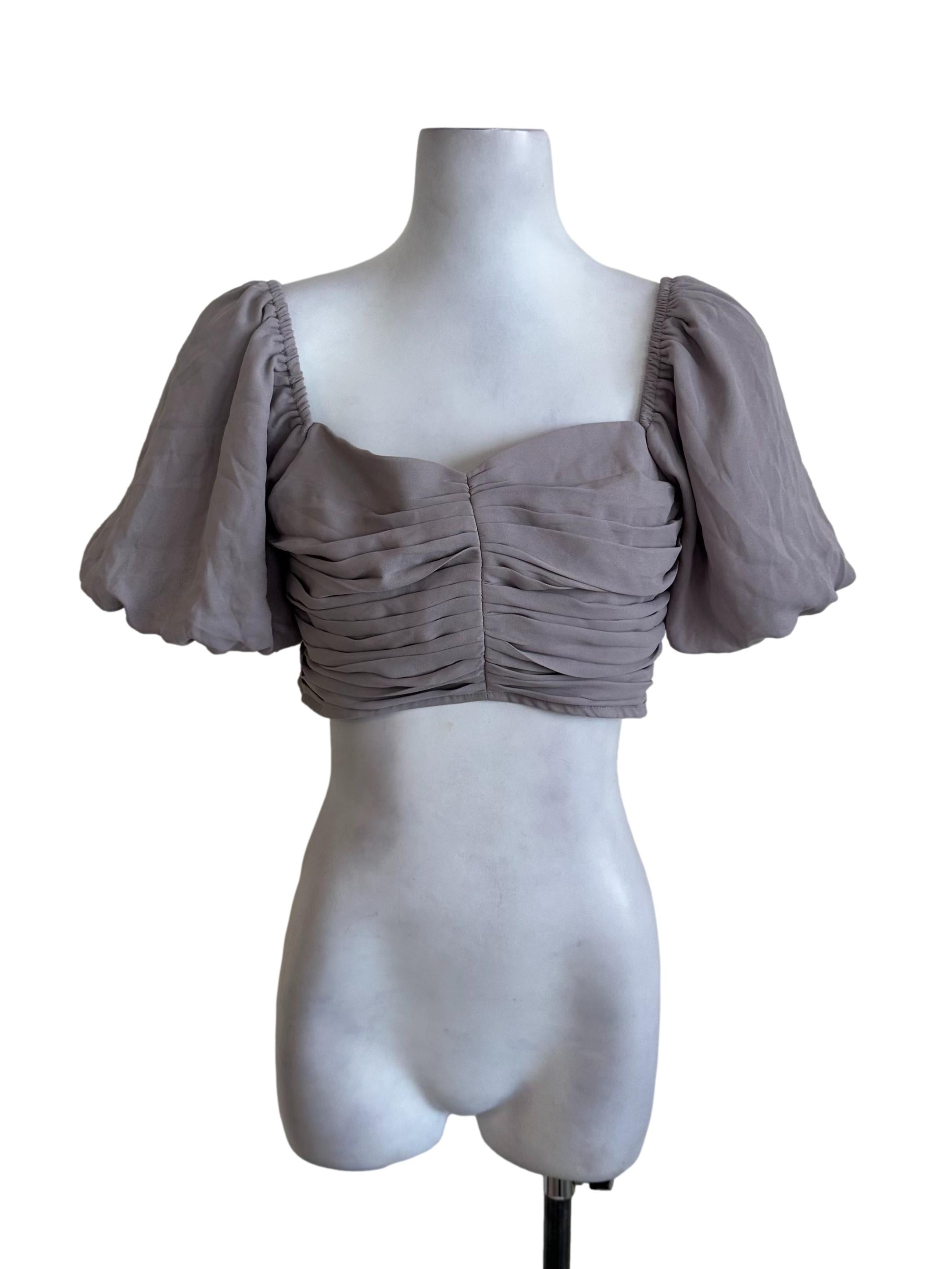 Light Grey Pleated Puff Sleeve Top