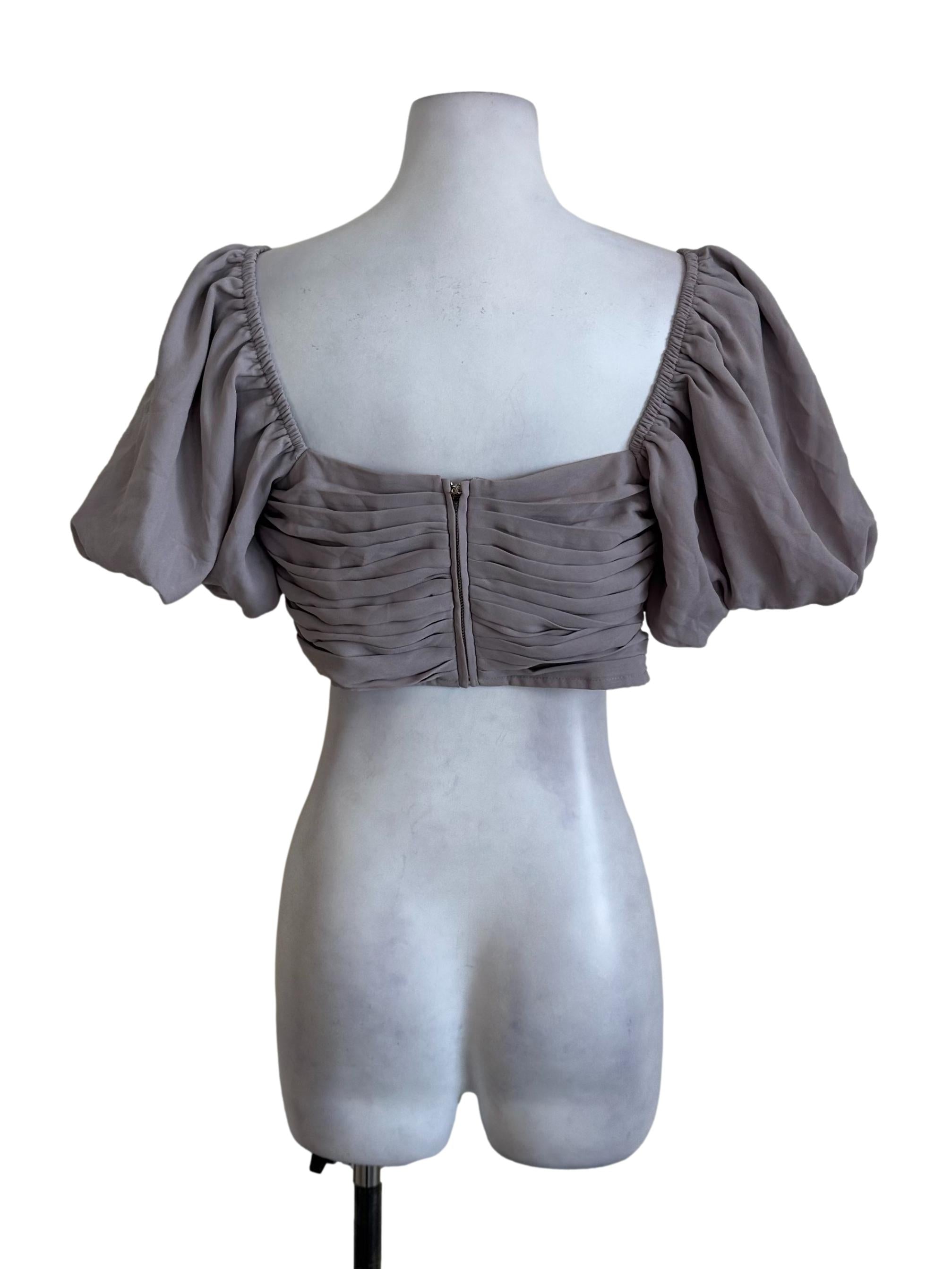 Light Grey Pleated Puff Sleeve Top