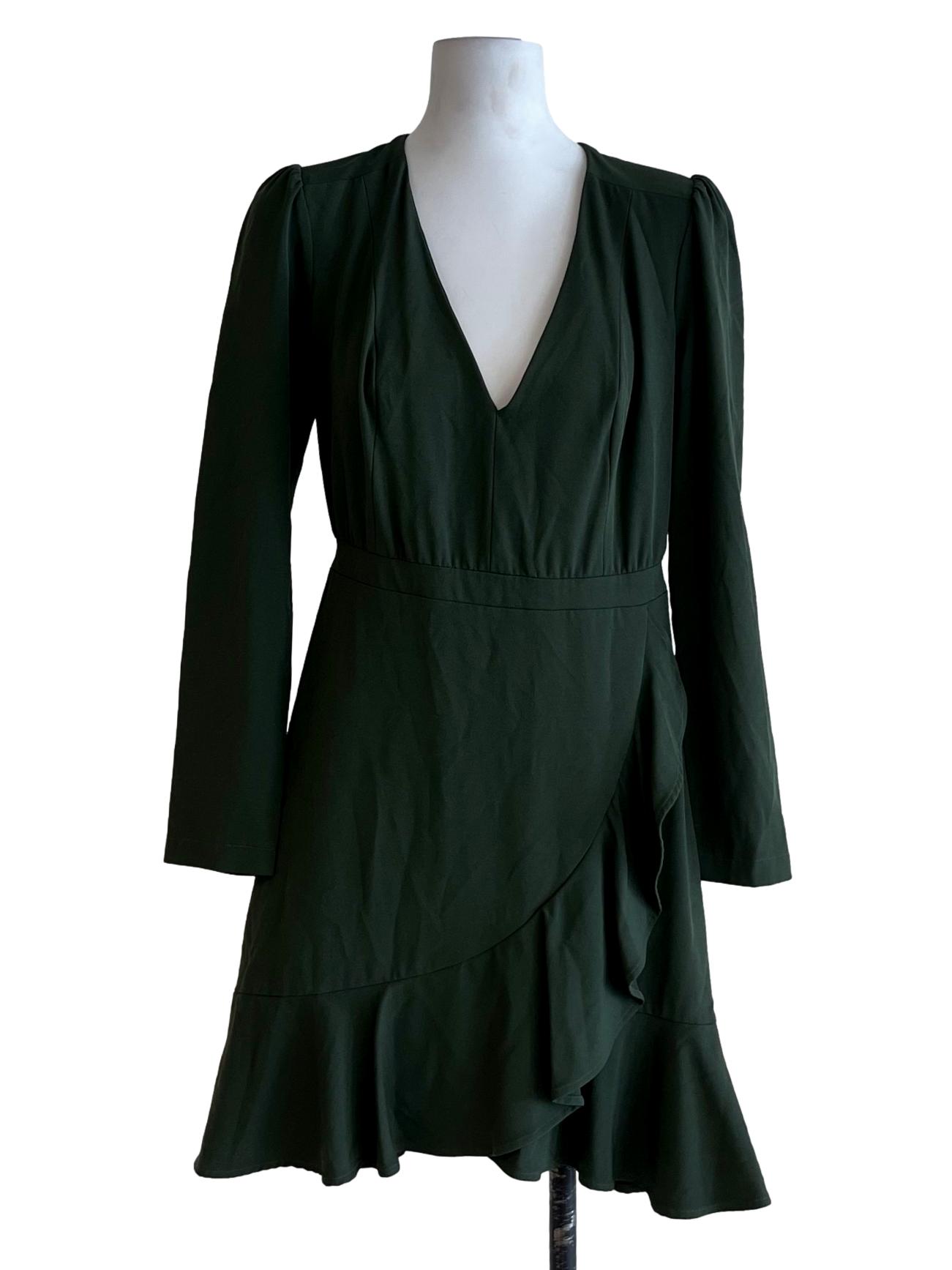 Moss Green V-Neck Empire Dress