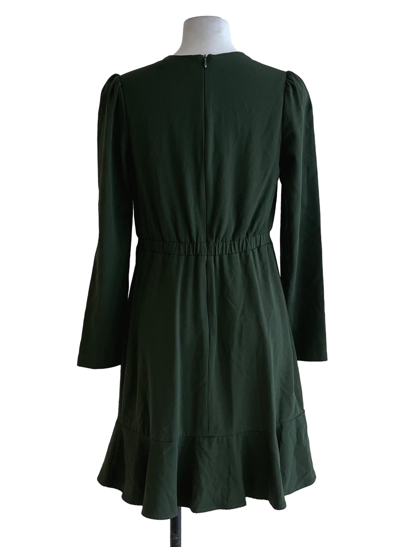 Moss Green V-Neck Empire Dress