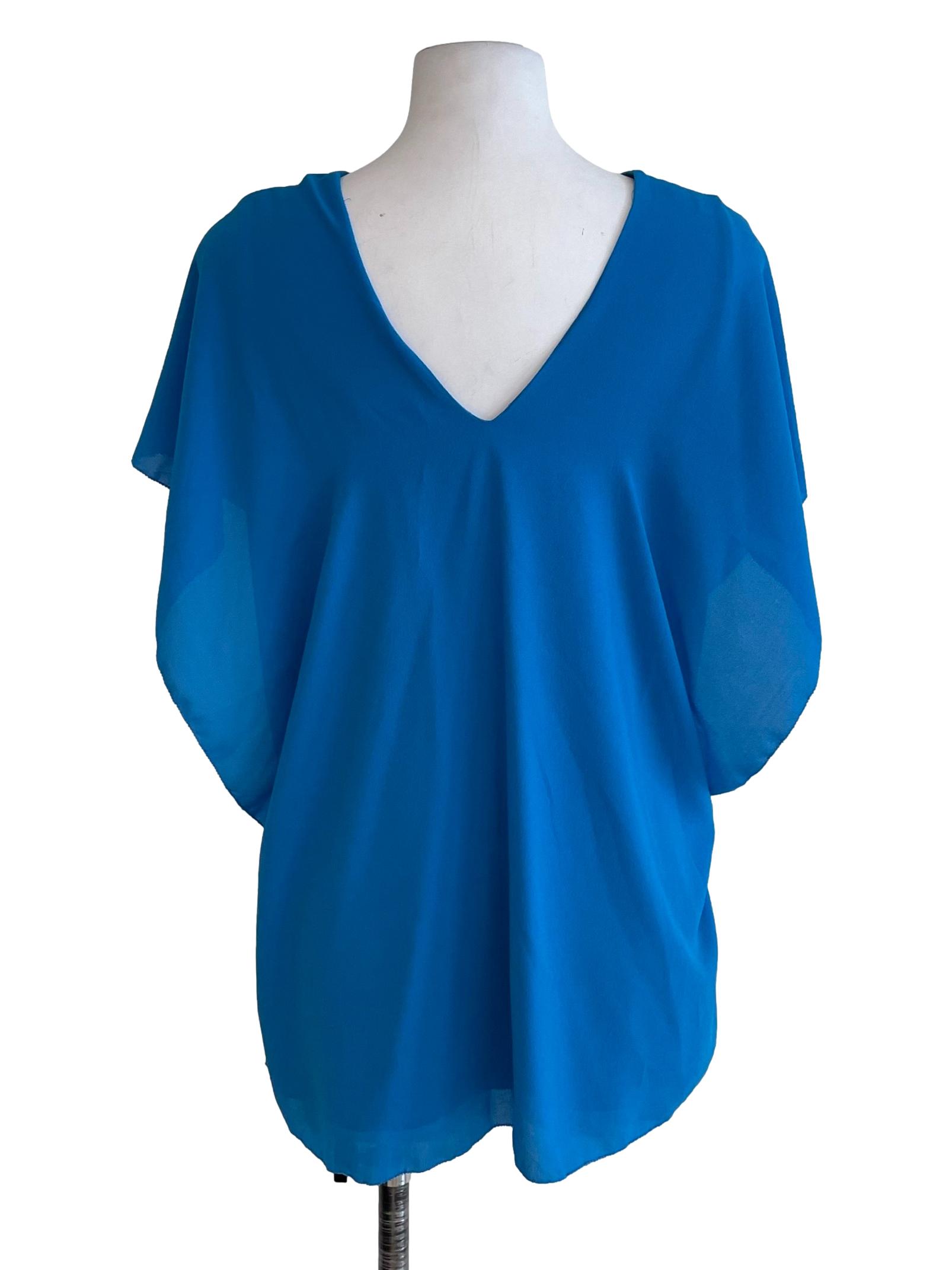 Cerulean Blue Crossed Drop Shoulder Top