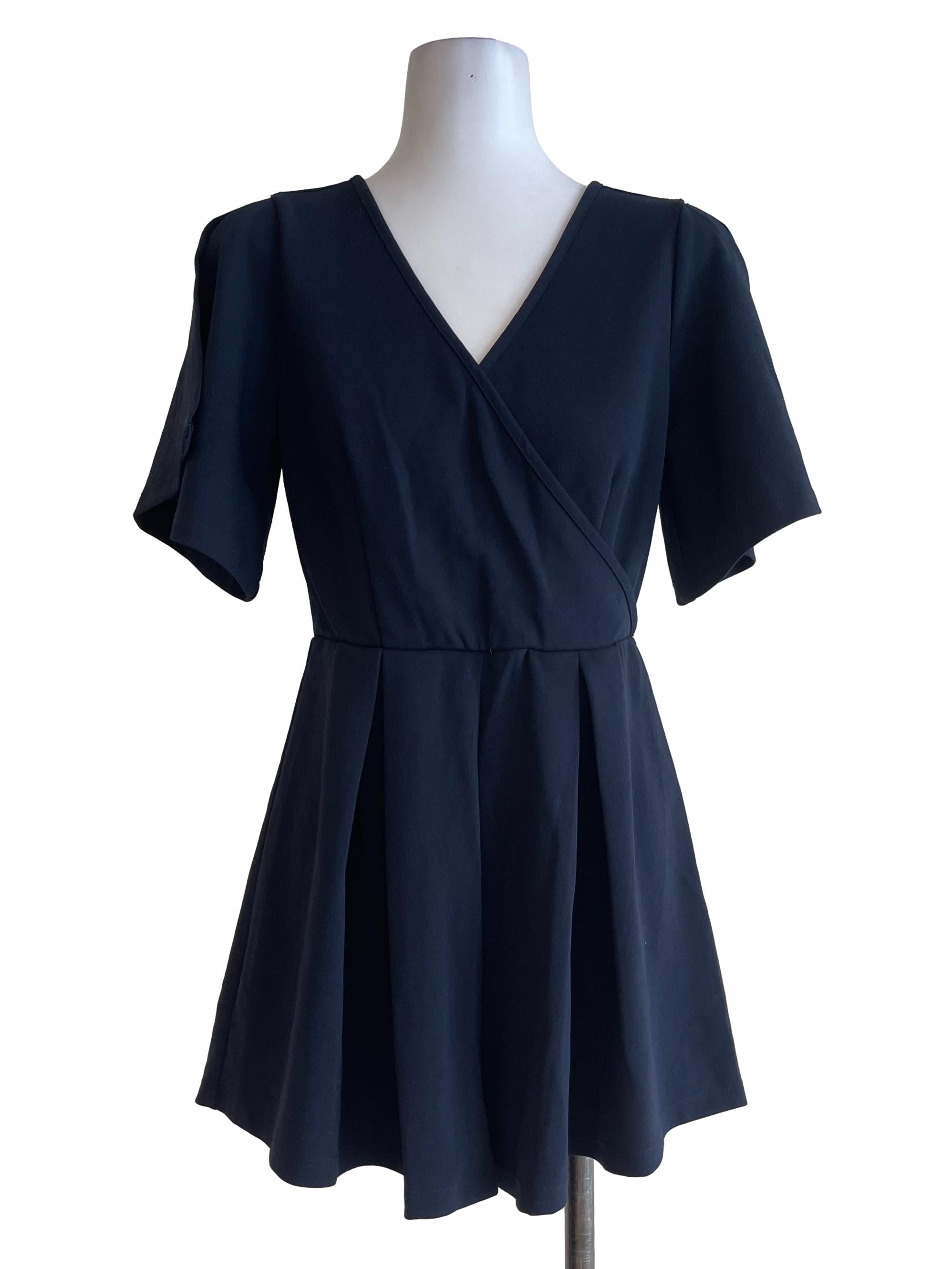 Blue Black Slit Sleeves Romper
