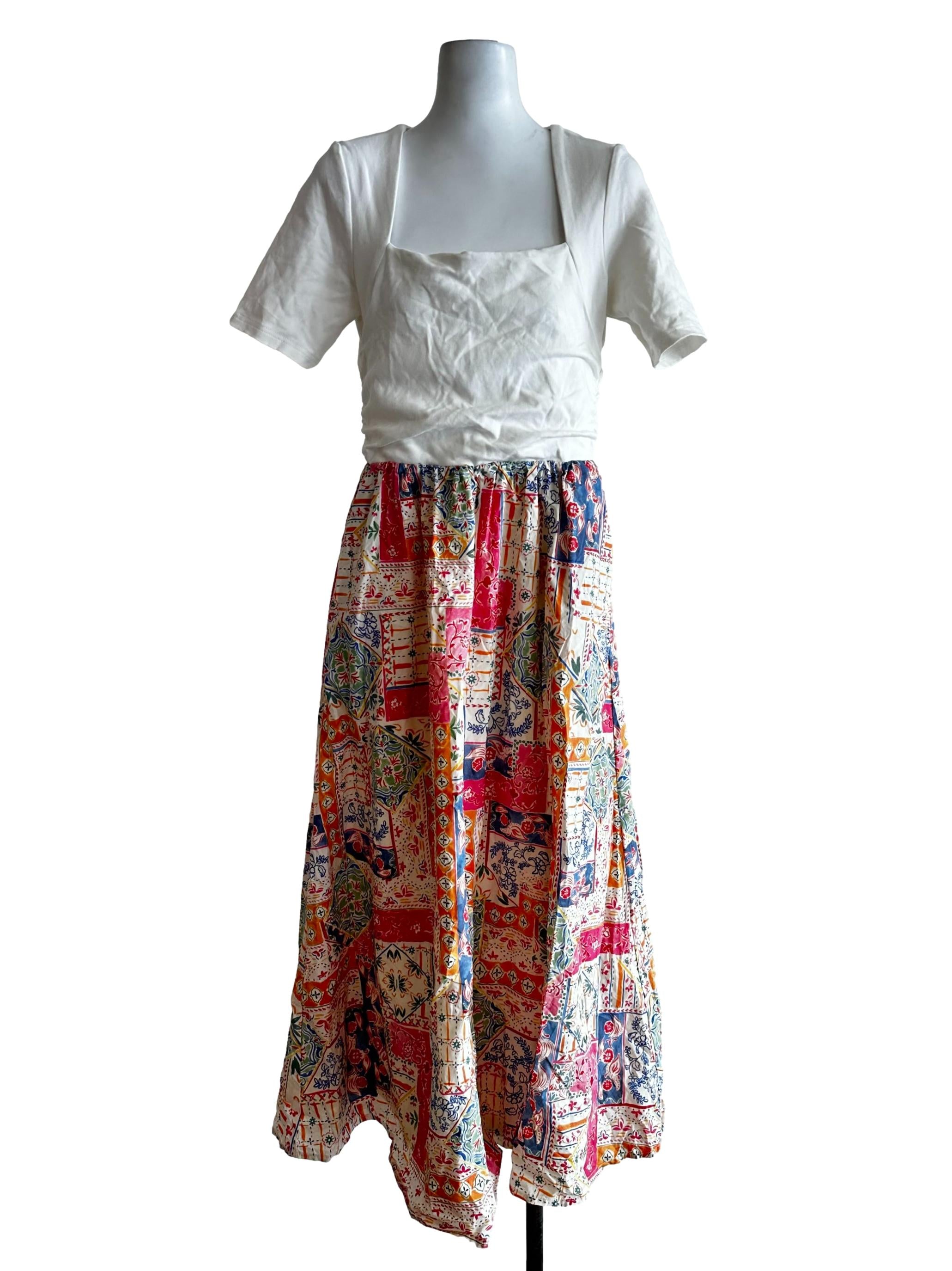 White Flower Printed Maxi Dress