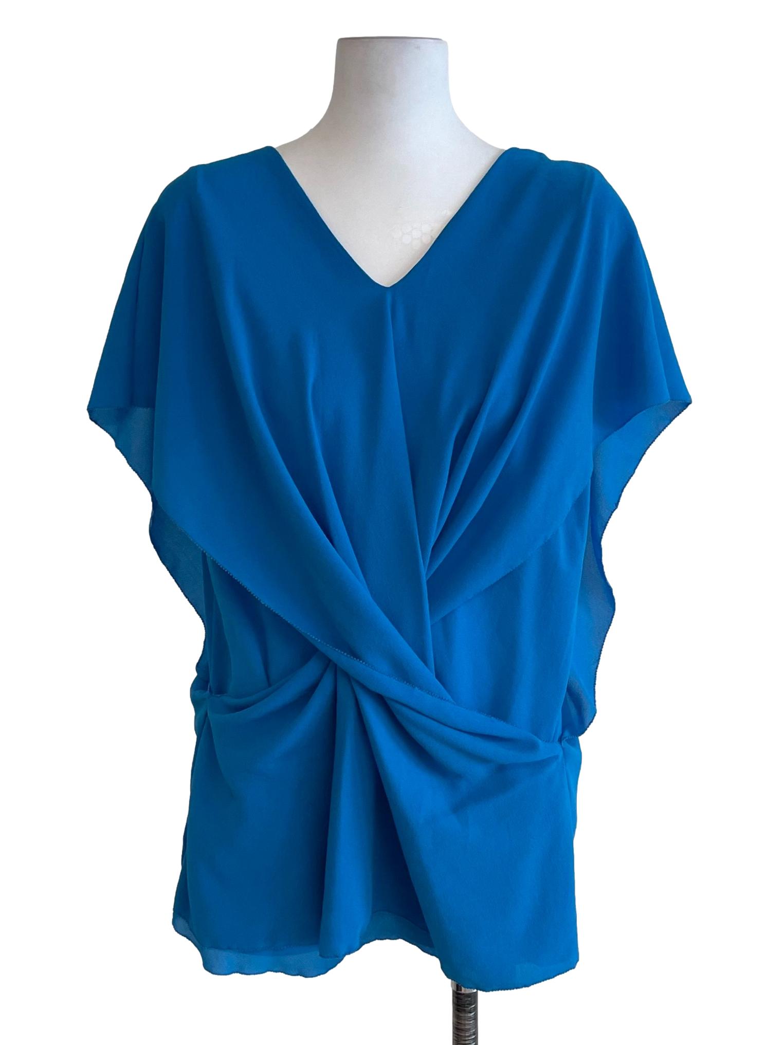 Cerulean Blue Crossed Drop Shoulder Top