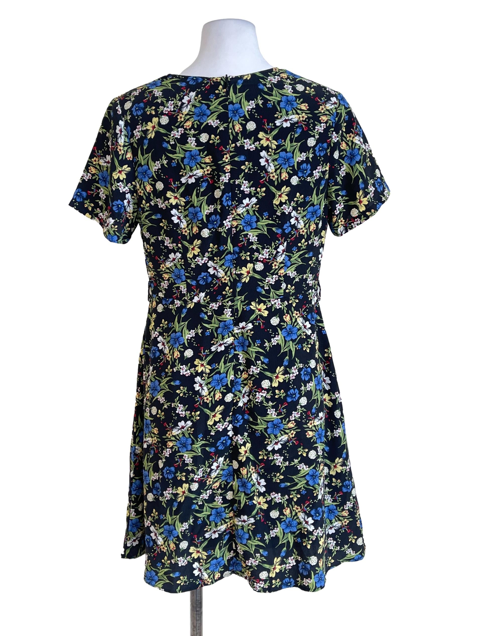 Black Flower Blue Dress