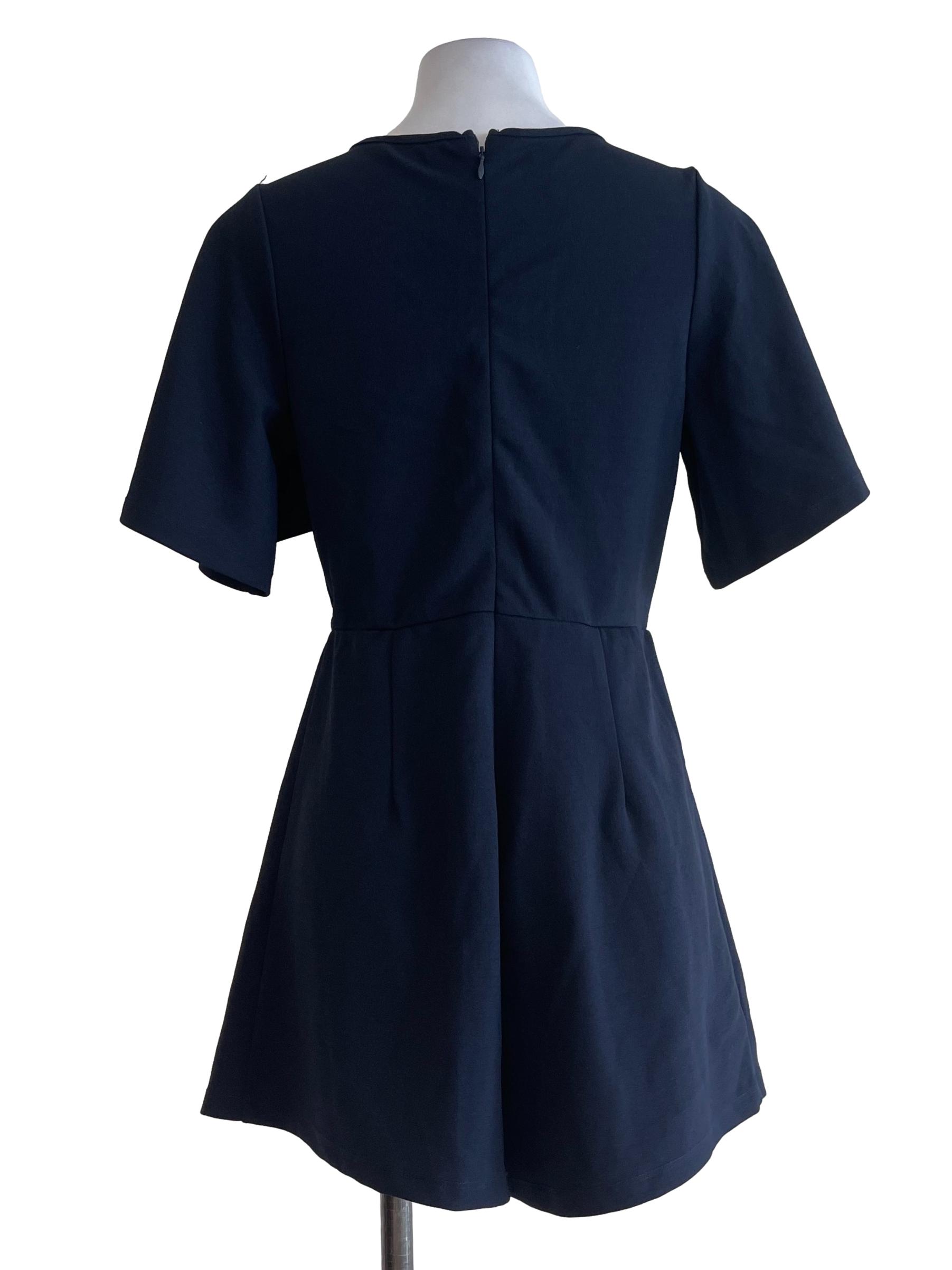 Blue Black Slit Sleeves Romper