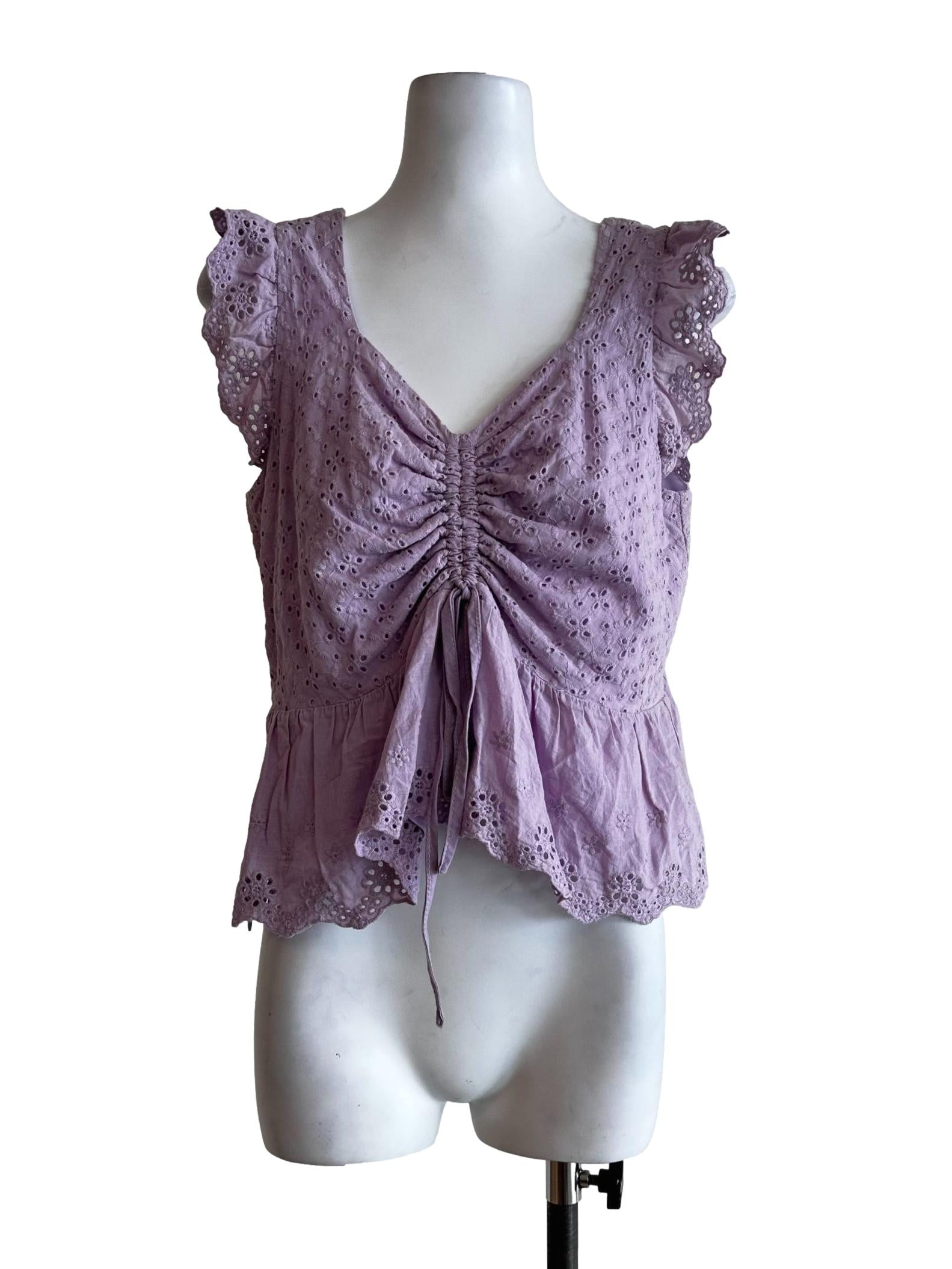 Lilac Purple Embroidered Pattern Sleeveless Top