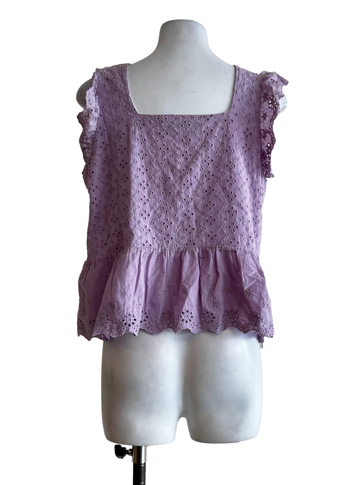Lilac Purple Embroidered Pattern Sleeveless Top