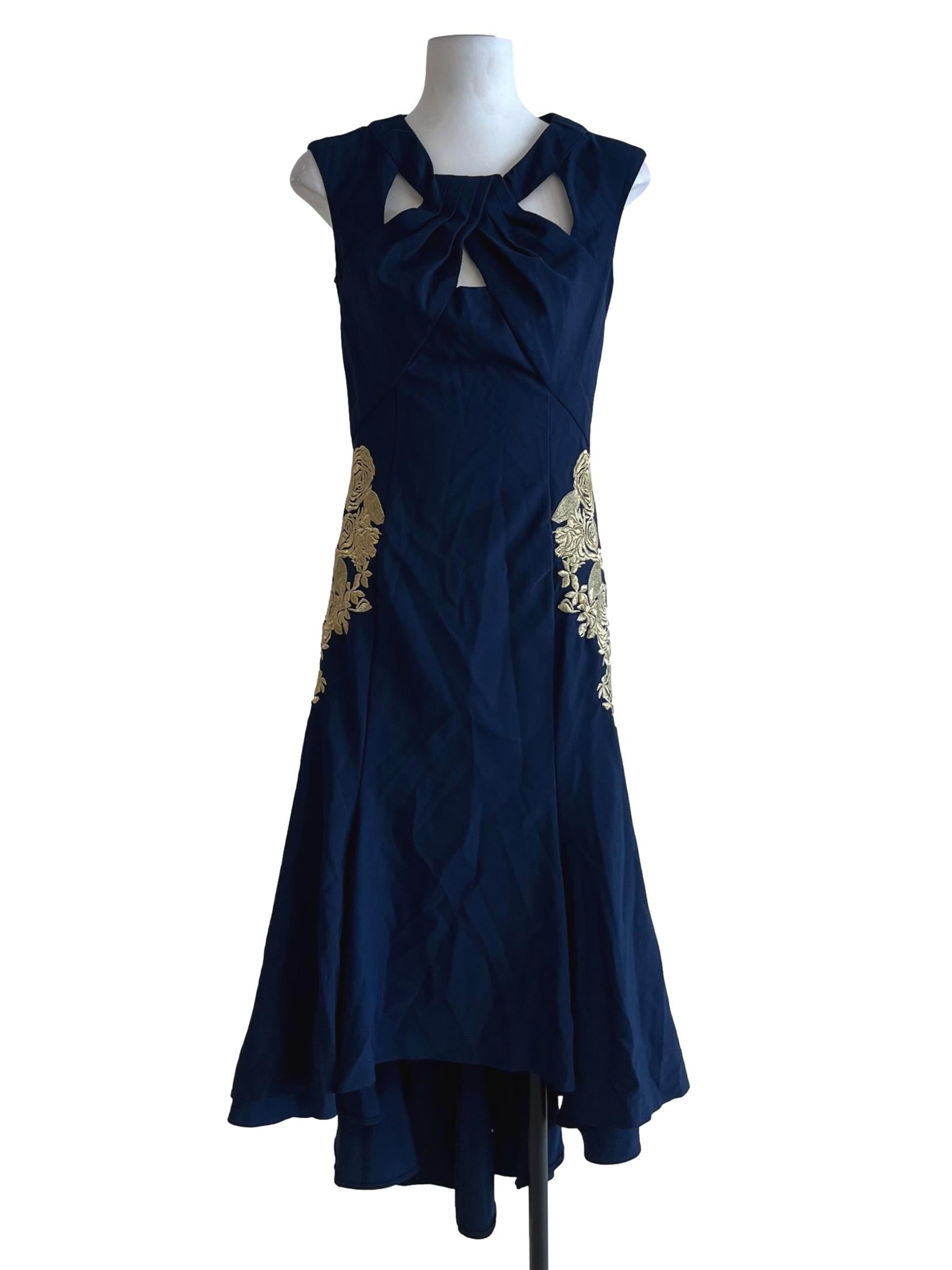 Navy Blue Jewel Neckline Sheath Dress