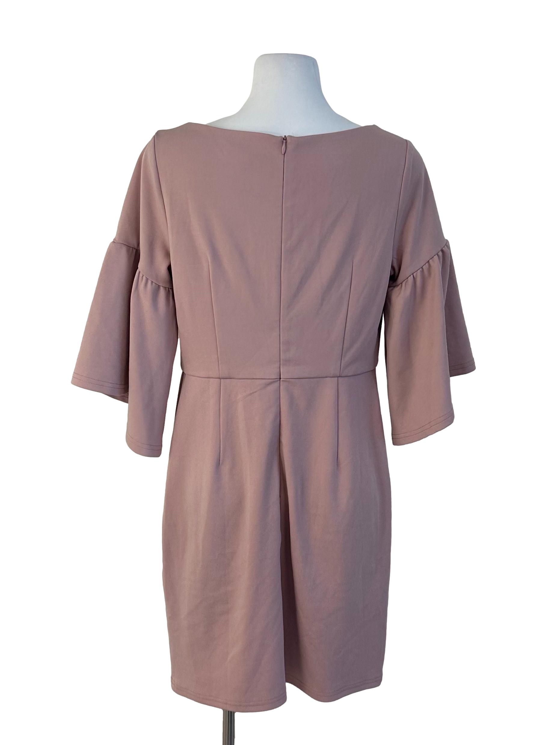 Soft Pink Plain V Neck Dress