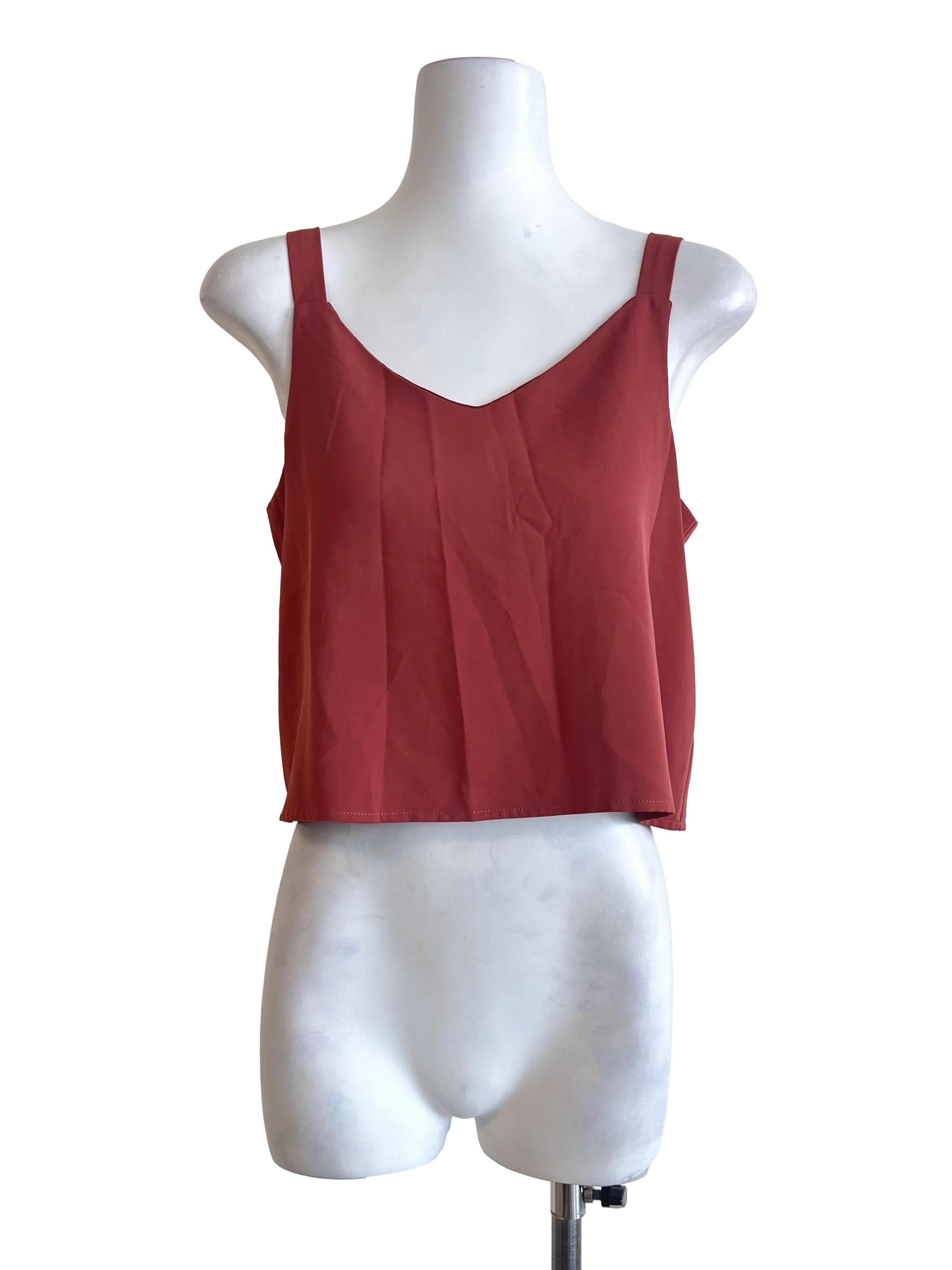 Brick Orange V-Neck Sleeveless Top