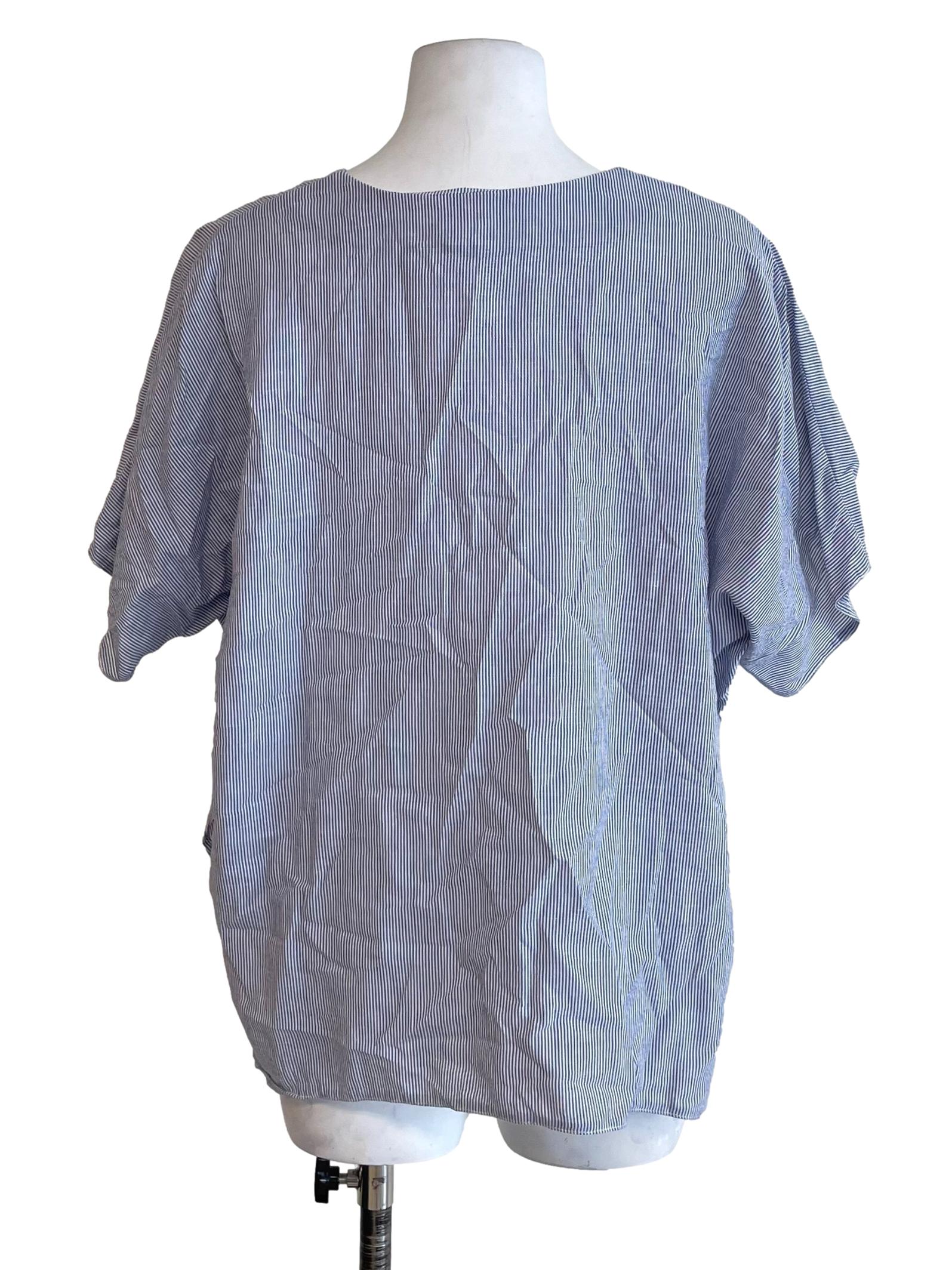 Navy Blue Chalk Stripe Batwing Top