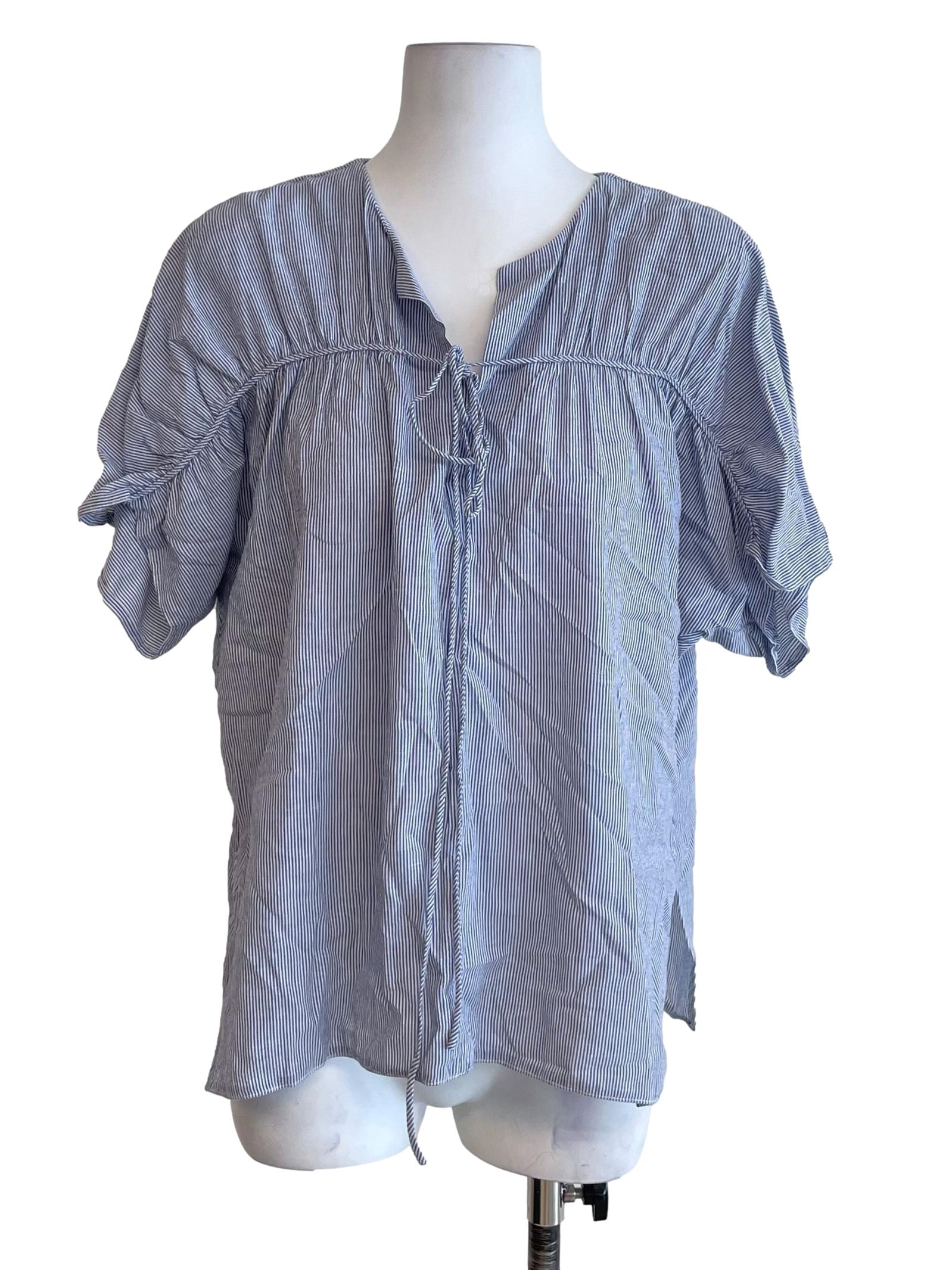 Navy Blue Chalk Stripe Batwing Top