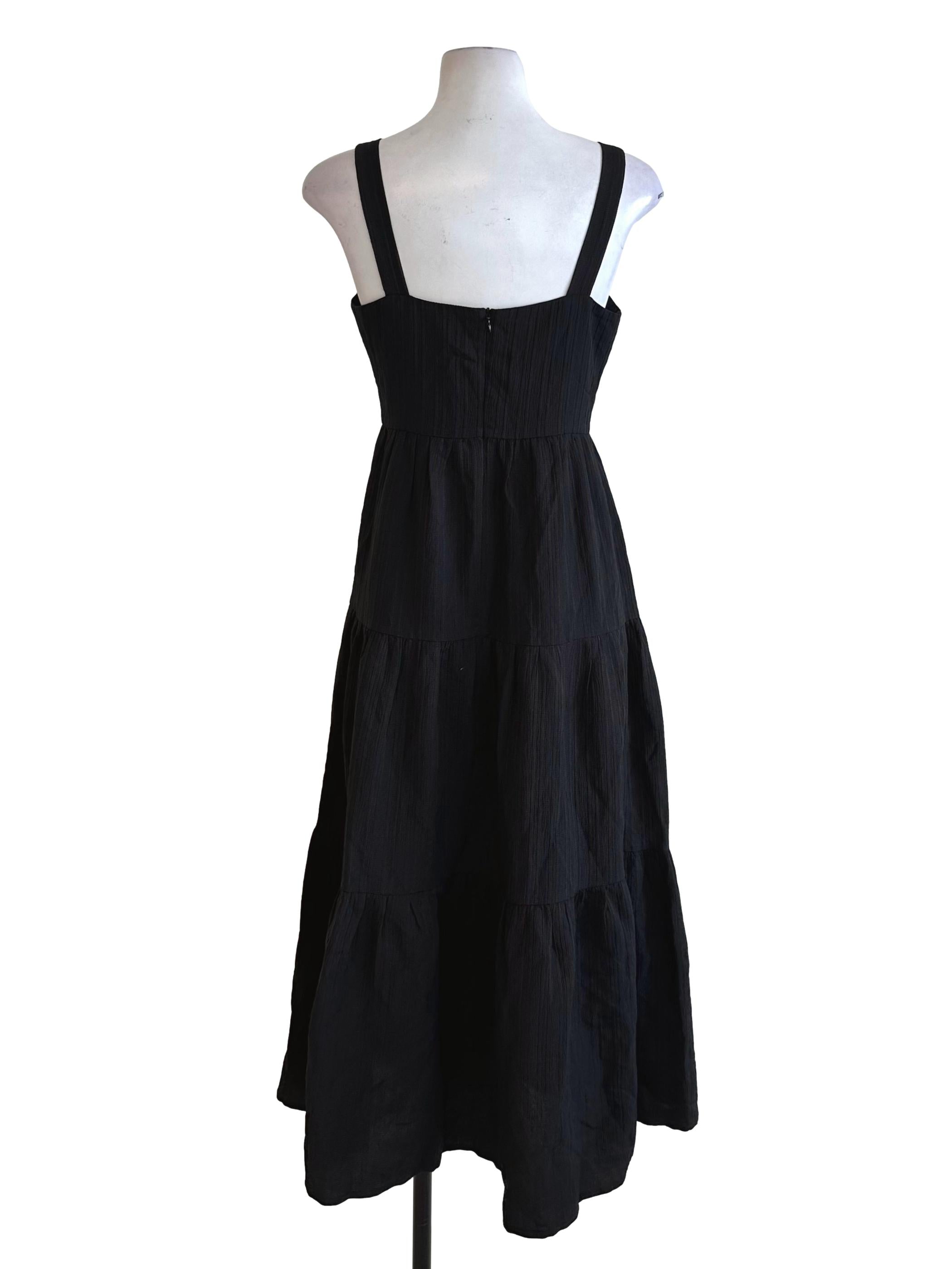 Raven Black Square Neck Textured Tiered Dress