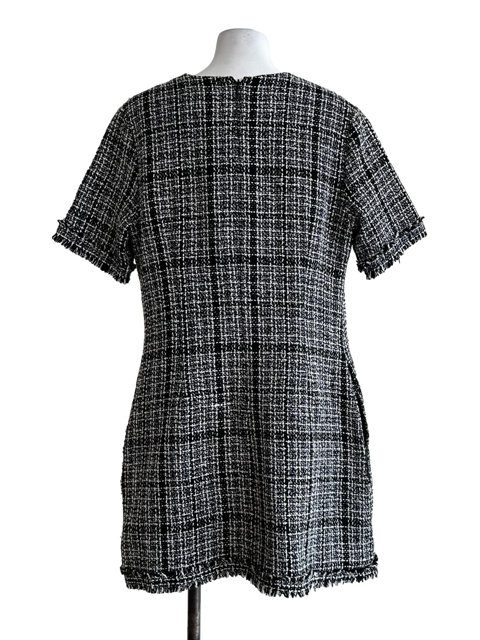 Black Tweed Pattern Mini Dress