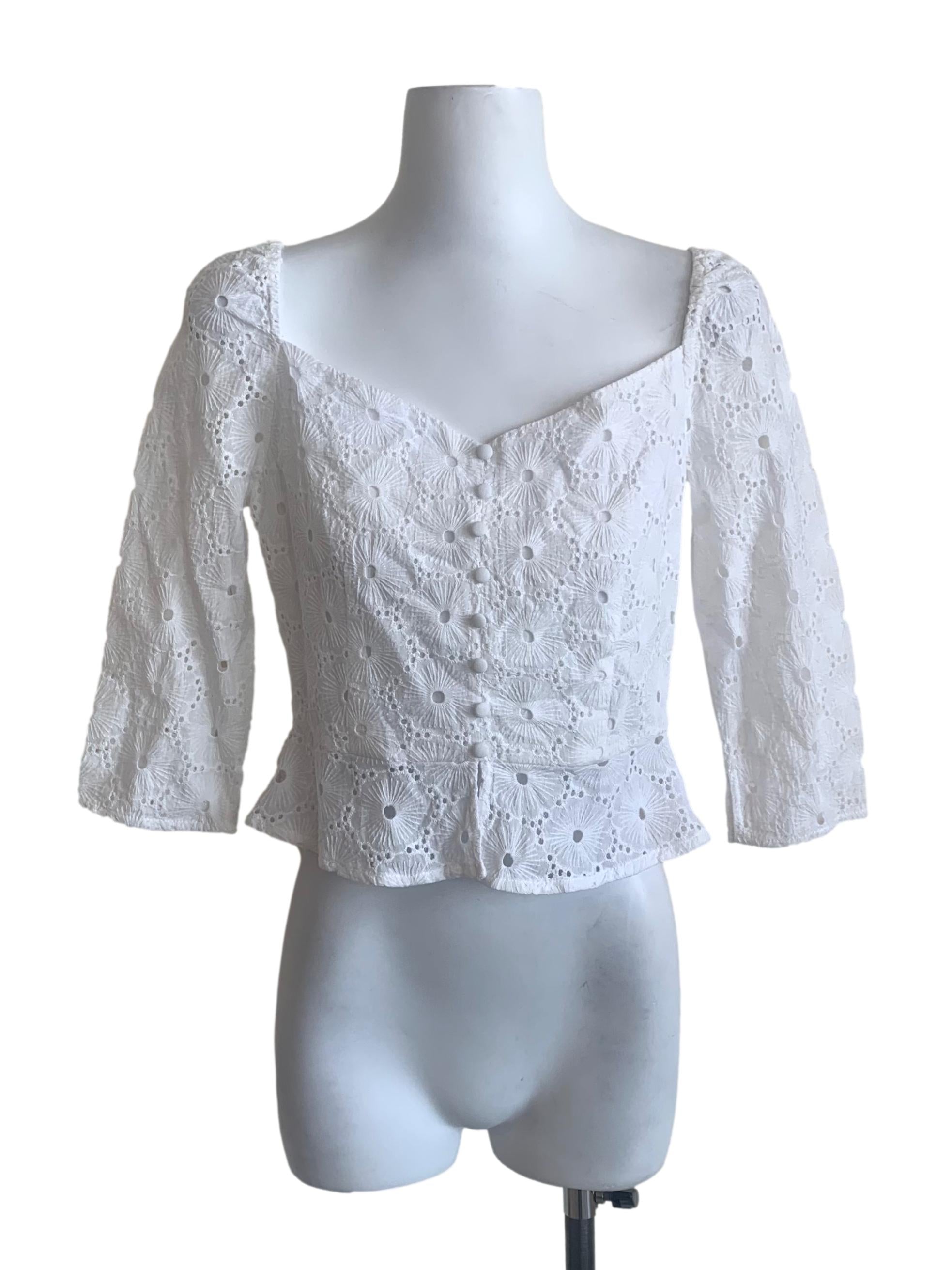 Cotton White Floral Pattern Top