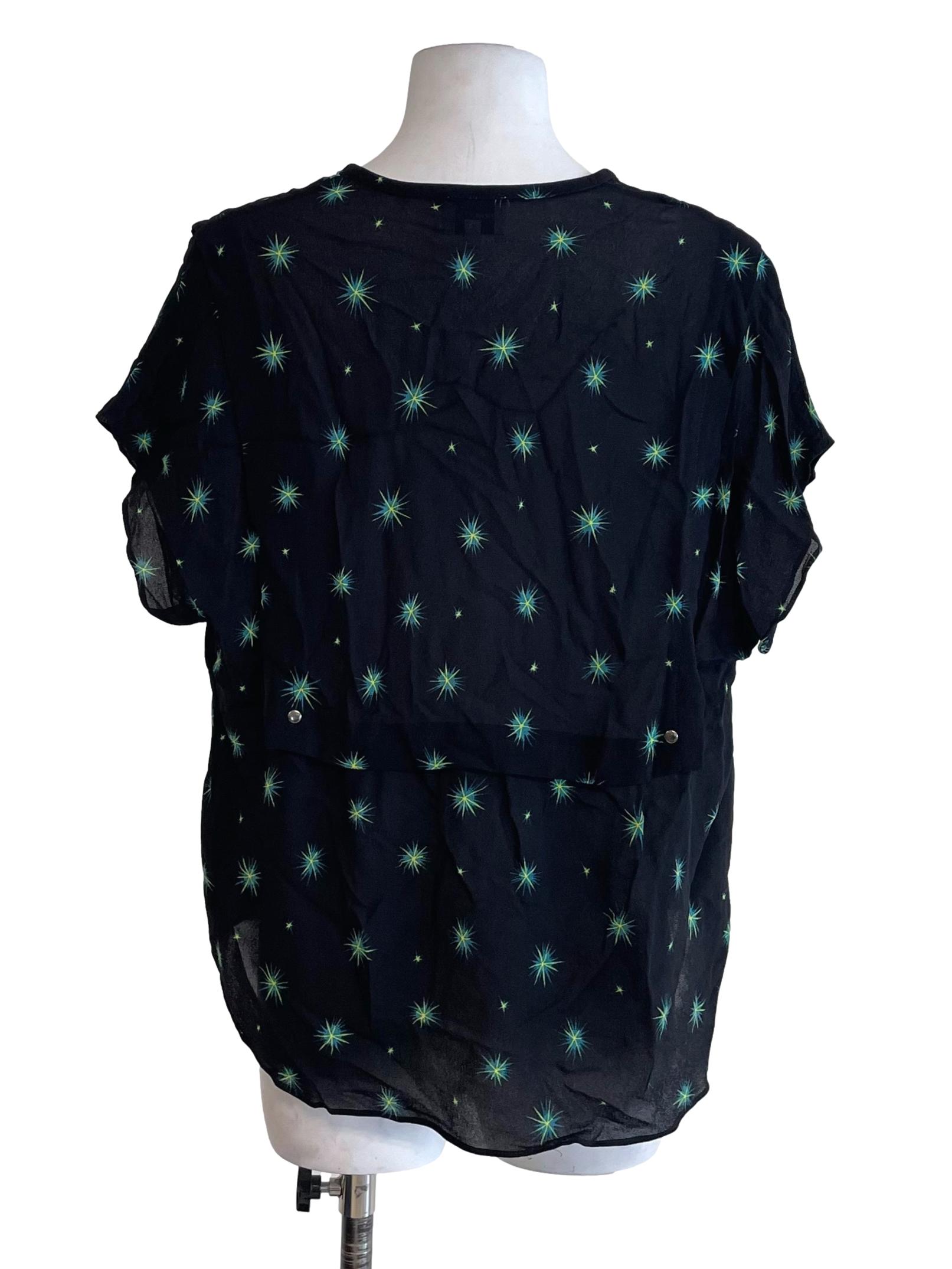 Black Sparkles Print Peasant Top