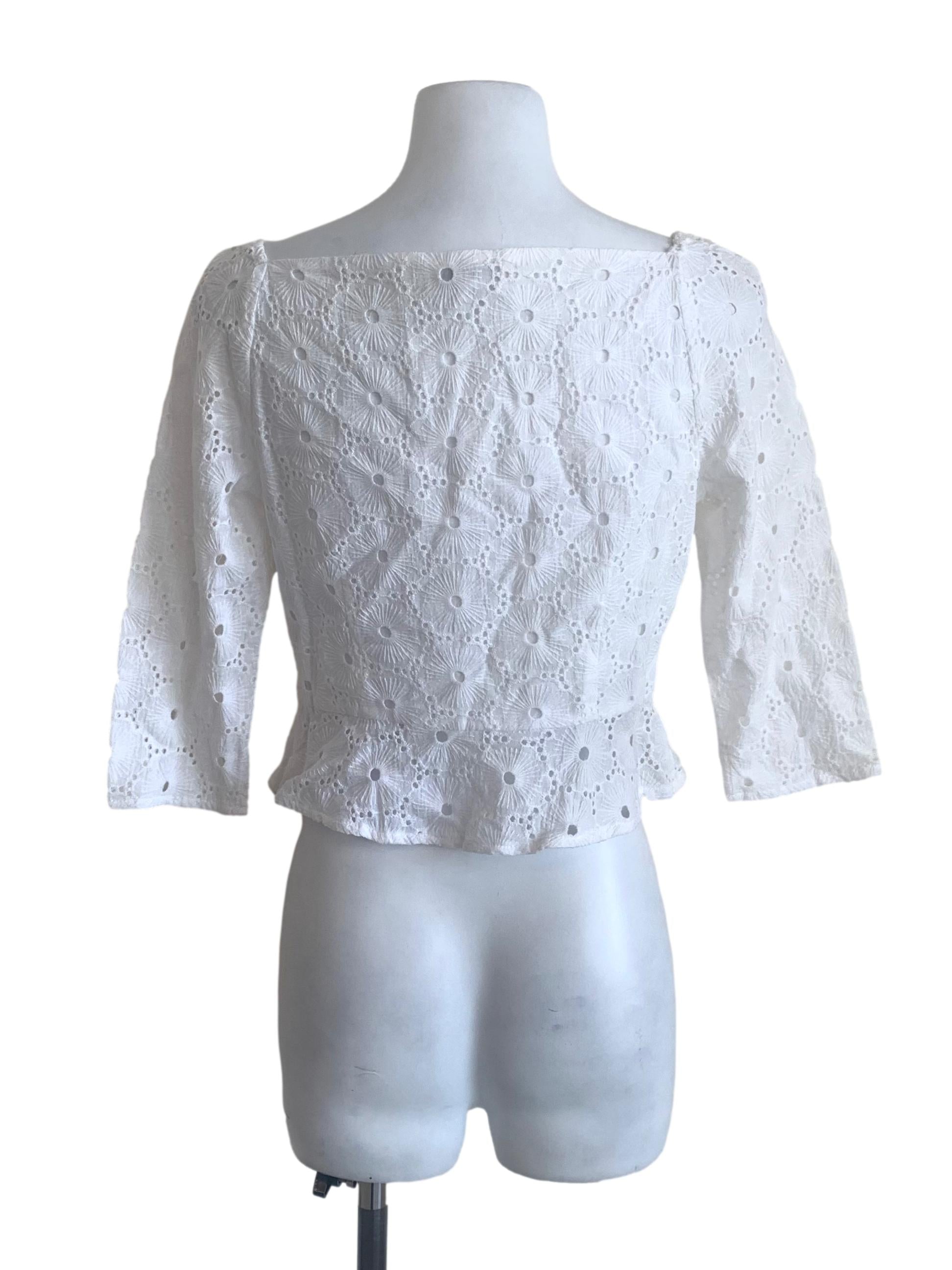 Cotton White Floral Pattern Top
