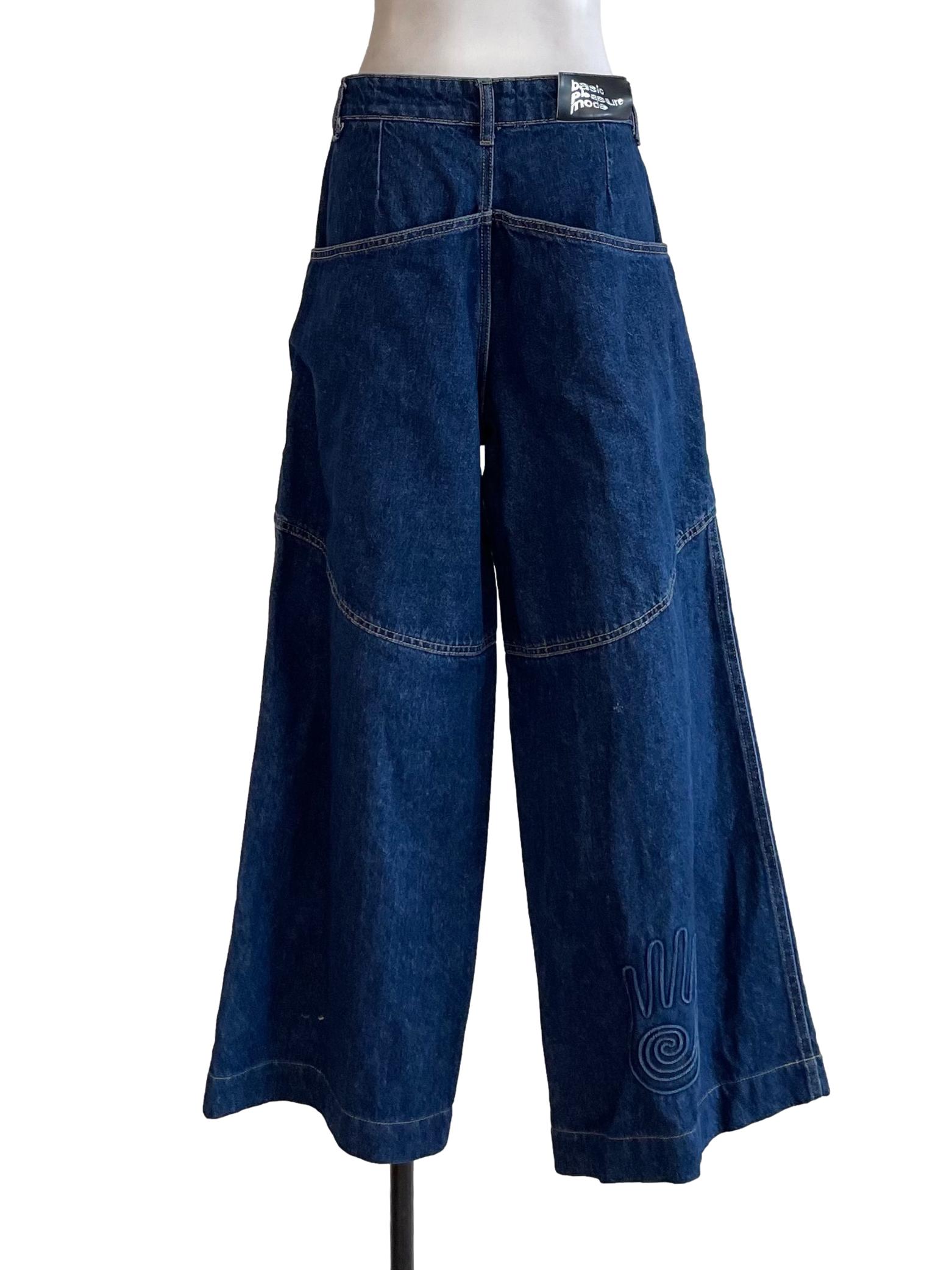 Blue Pattern Wide Leg Jeans