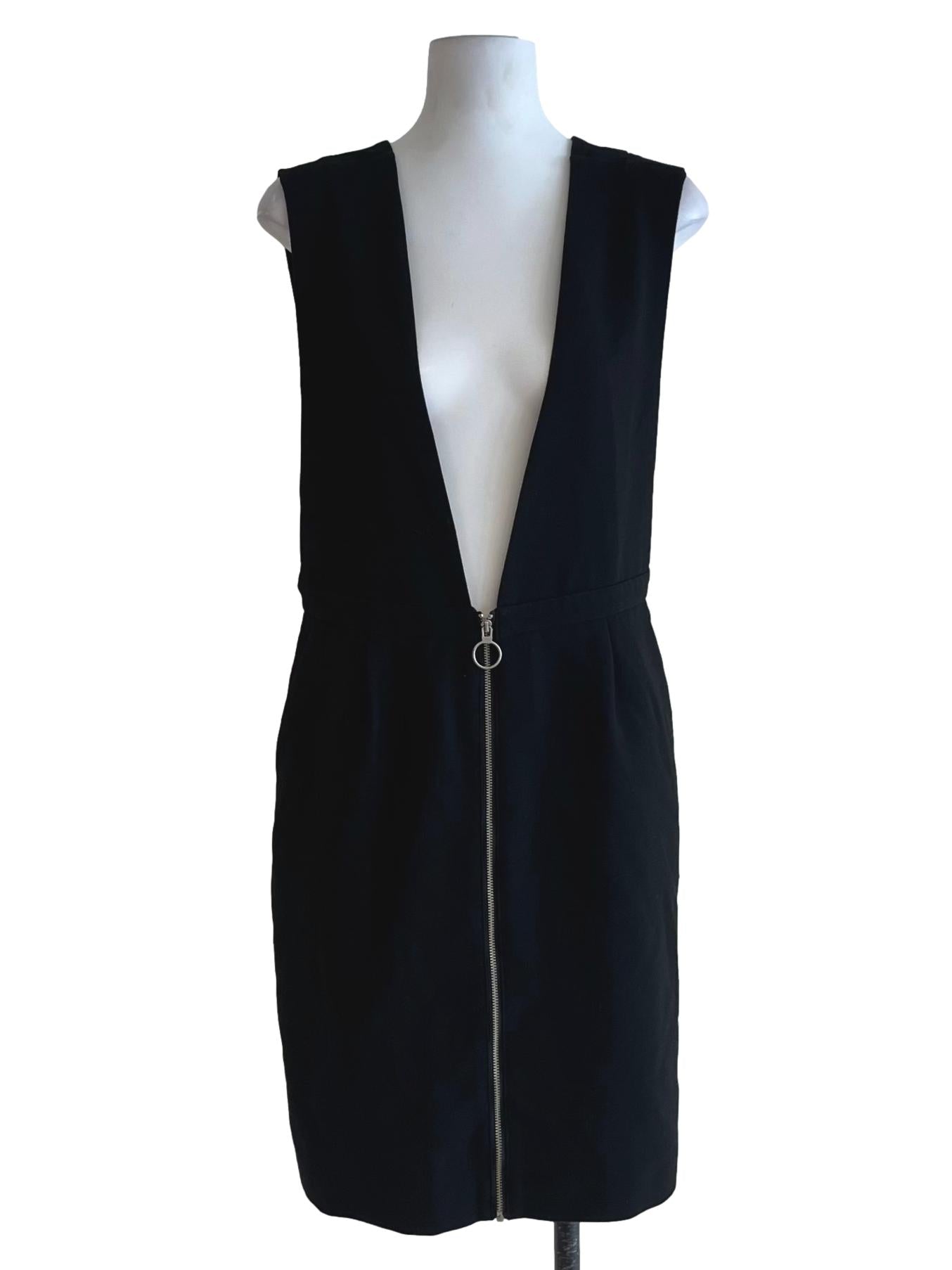 Black V-Neck Zip Up Sheath Dress