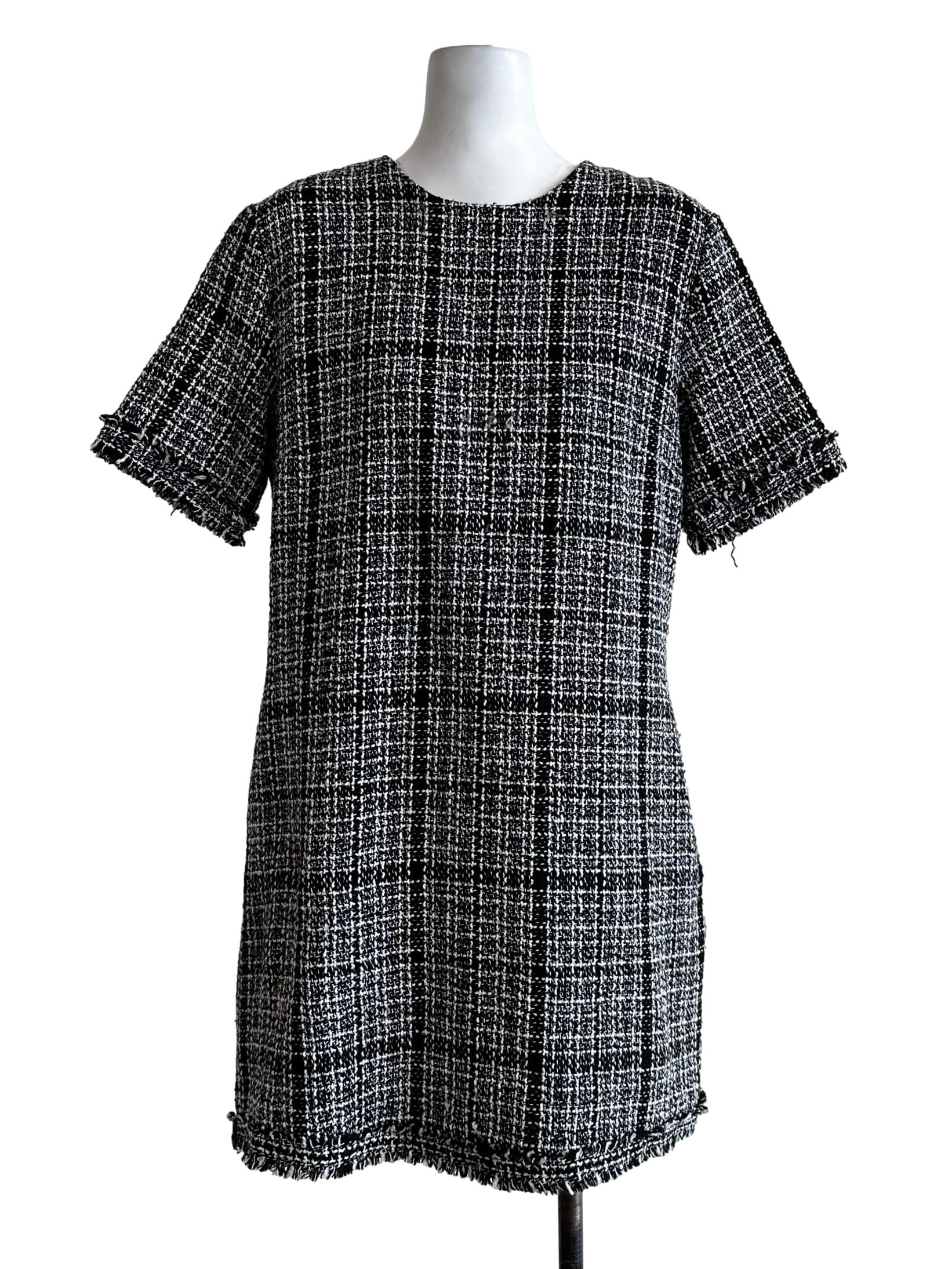 Black Tweed Pattern Mini Dress