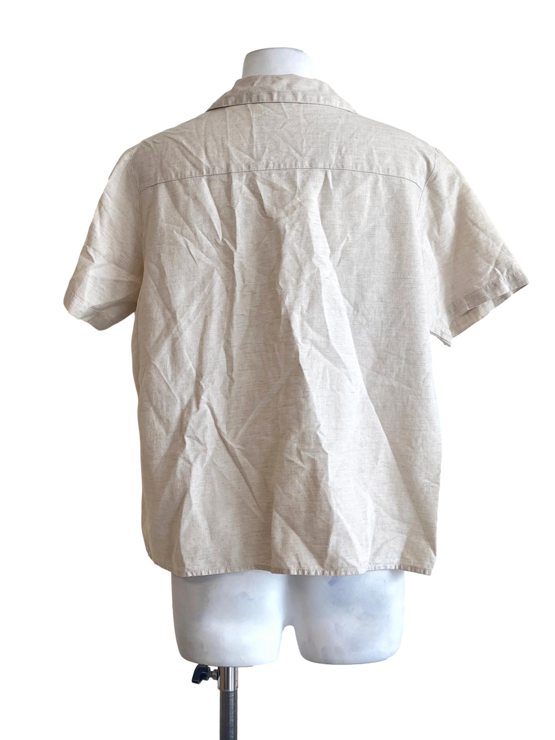 Beige White Shirt Sleeve Blouse