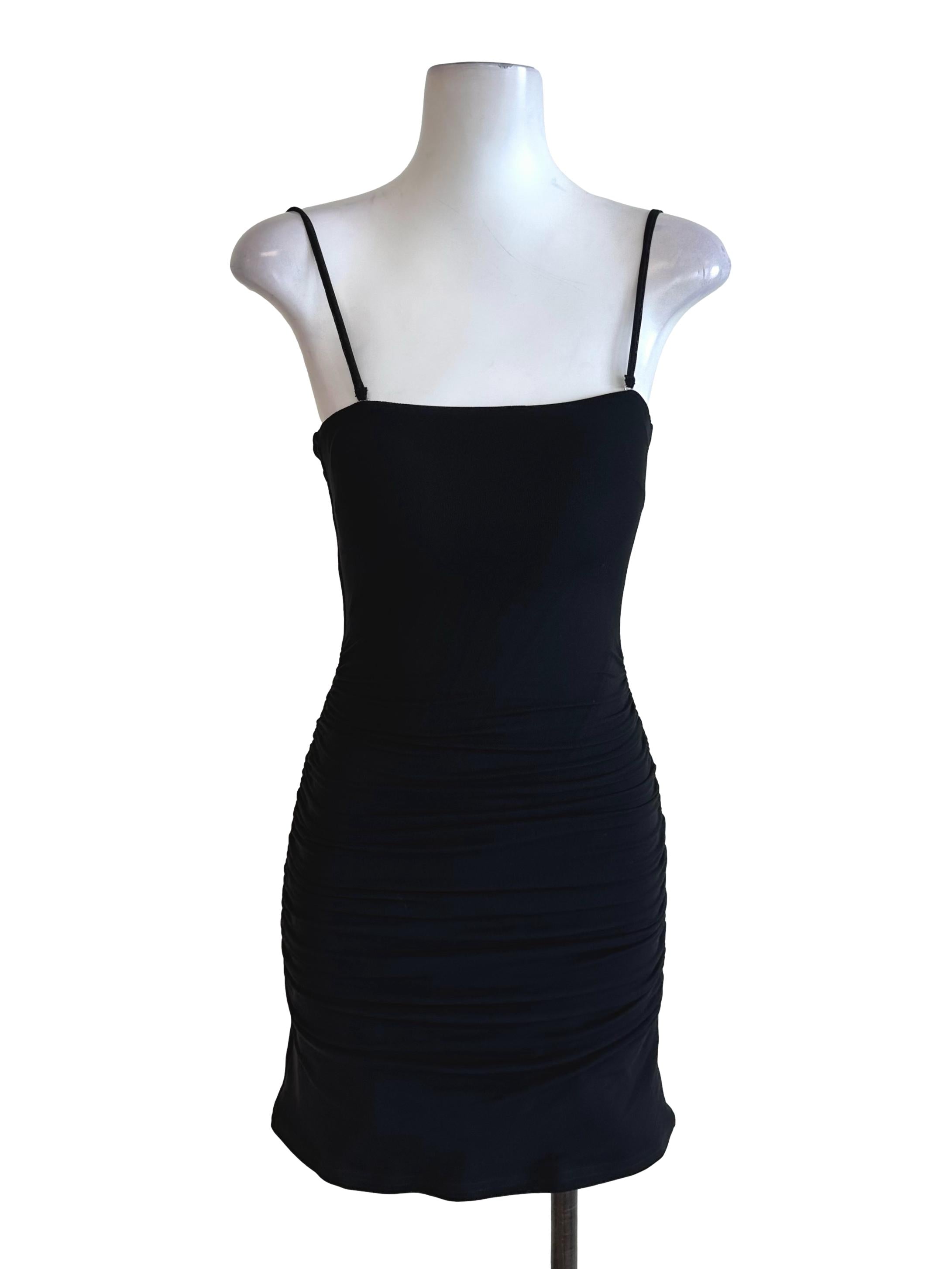 Raven Black Square Neck Fitted Mesh Net Dress