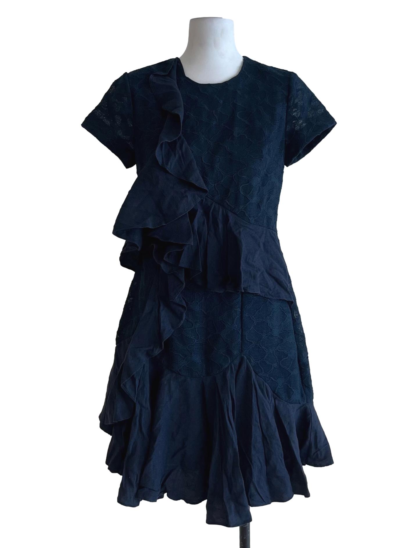 Peacock Blue Jewel Neckline Empire Dress