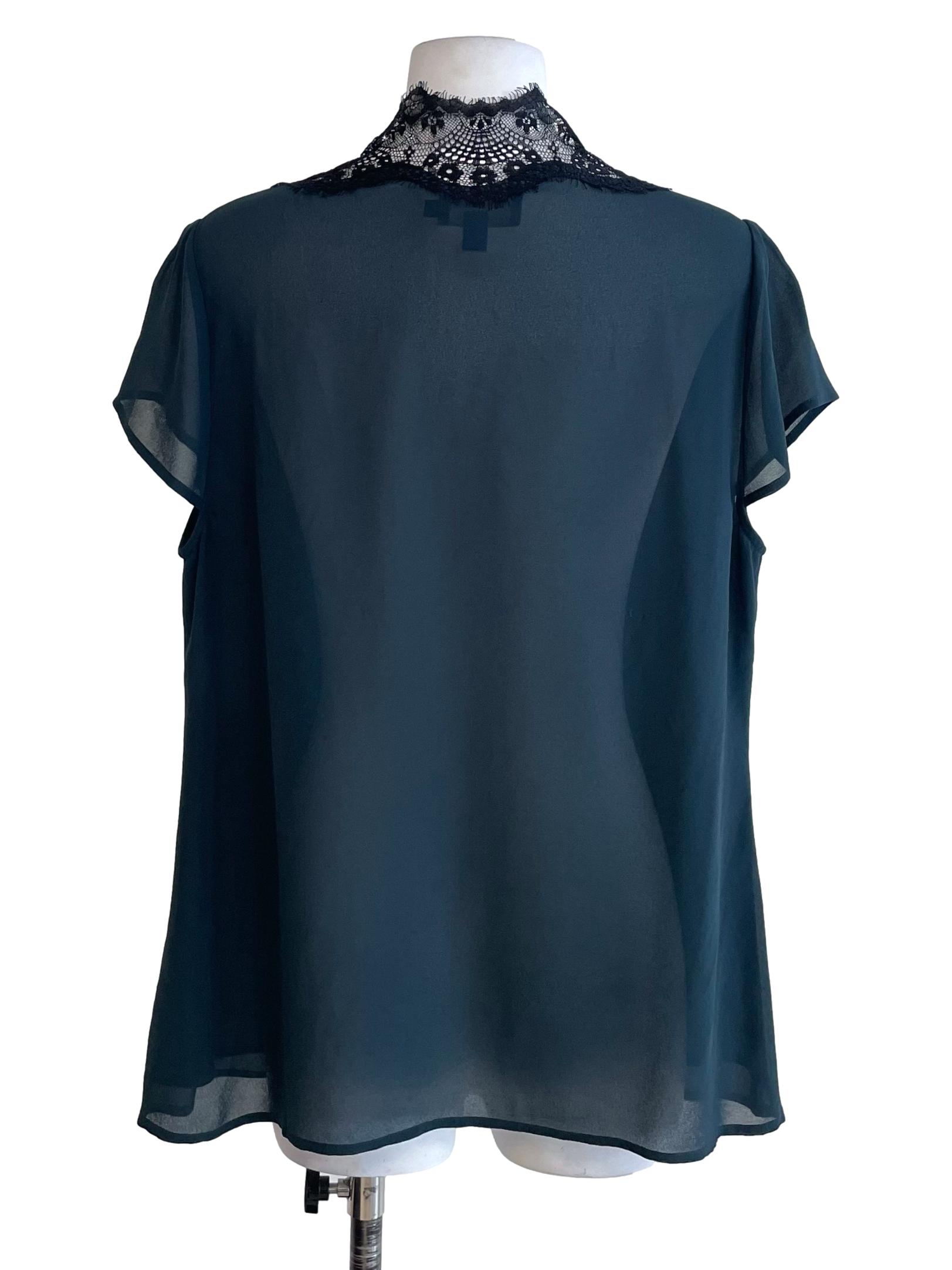 Pine Green Eyelash Lace V Neck Top
