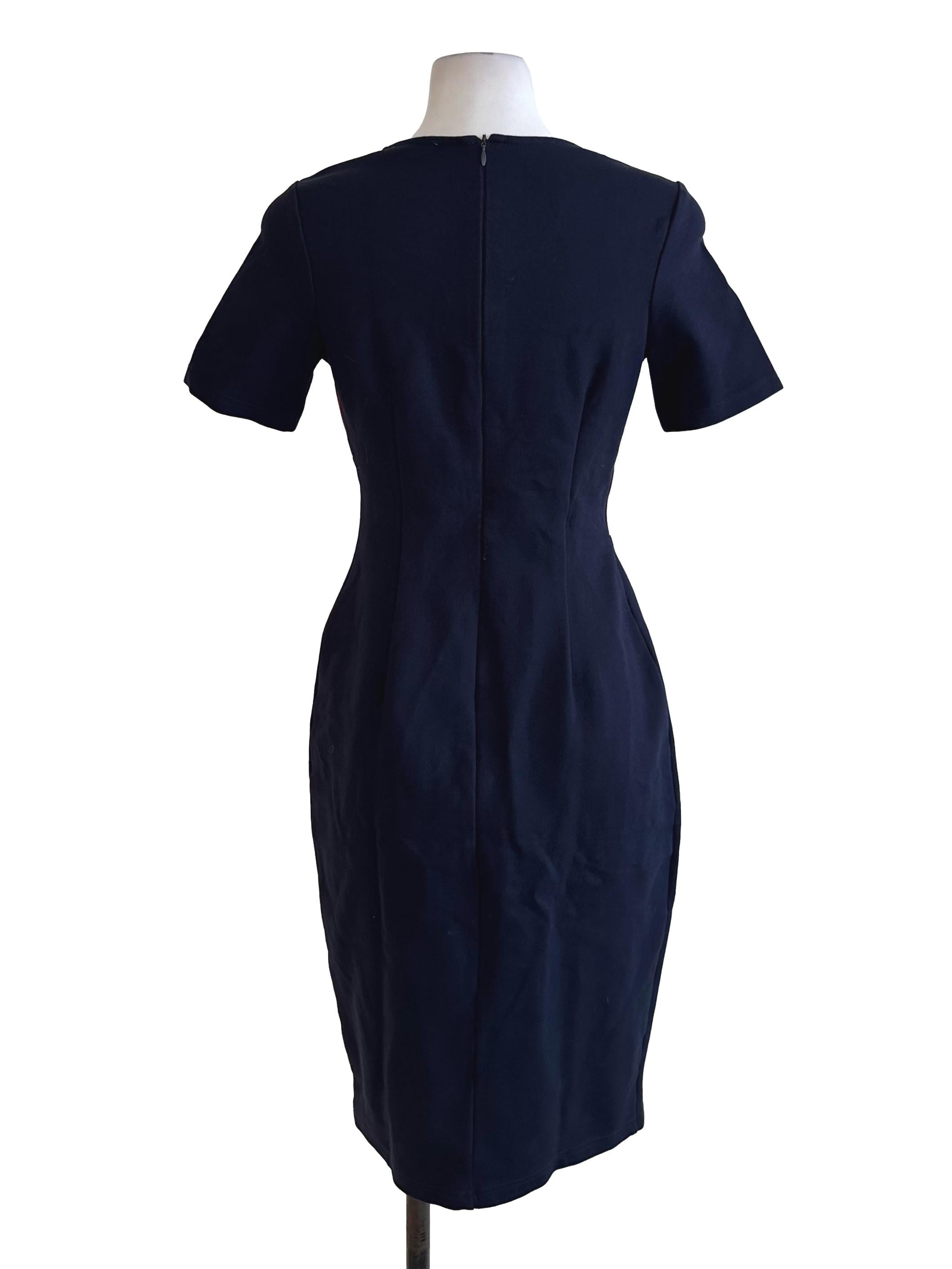 Navy Blue V Neck Sheath Dress LB