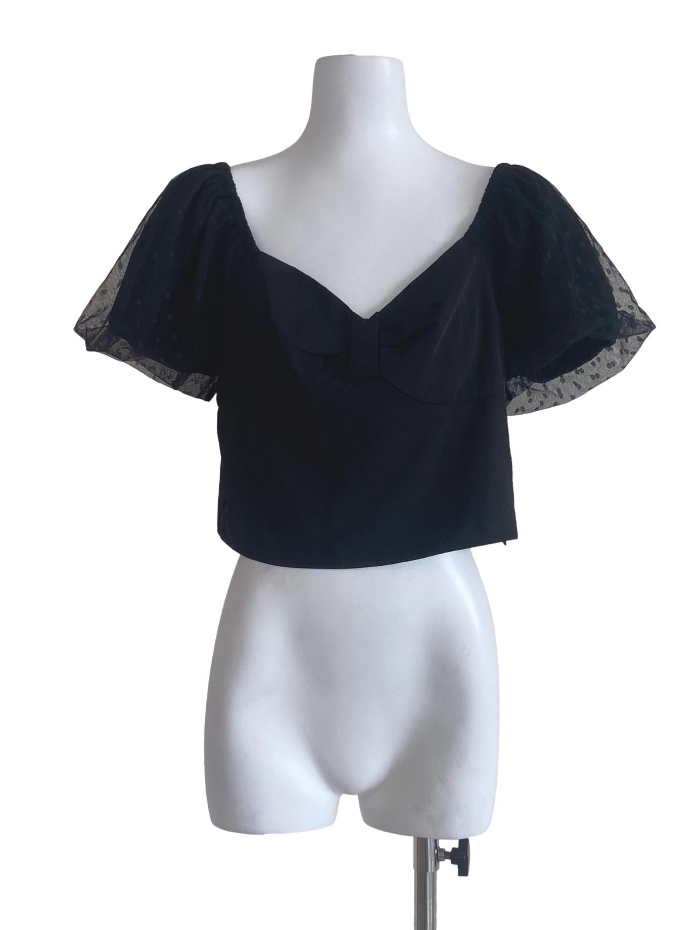 Black Puffed Net Sleeves Crop Top