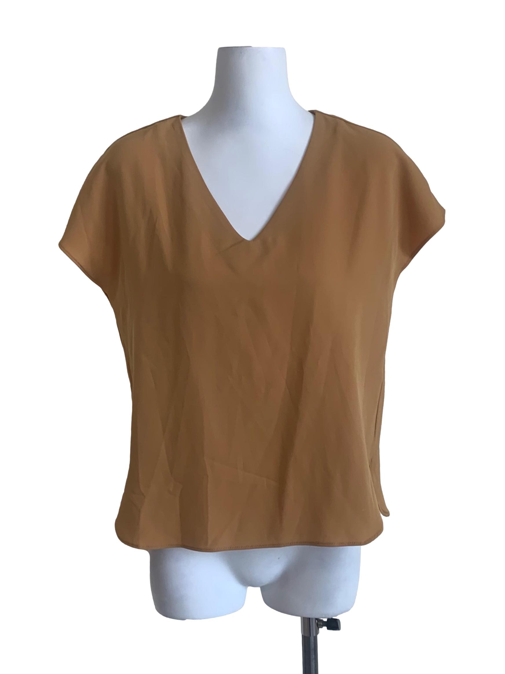 Fawn Beige Deep V Neck Top