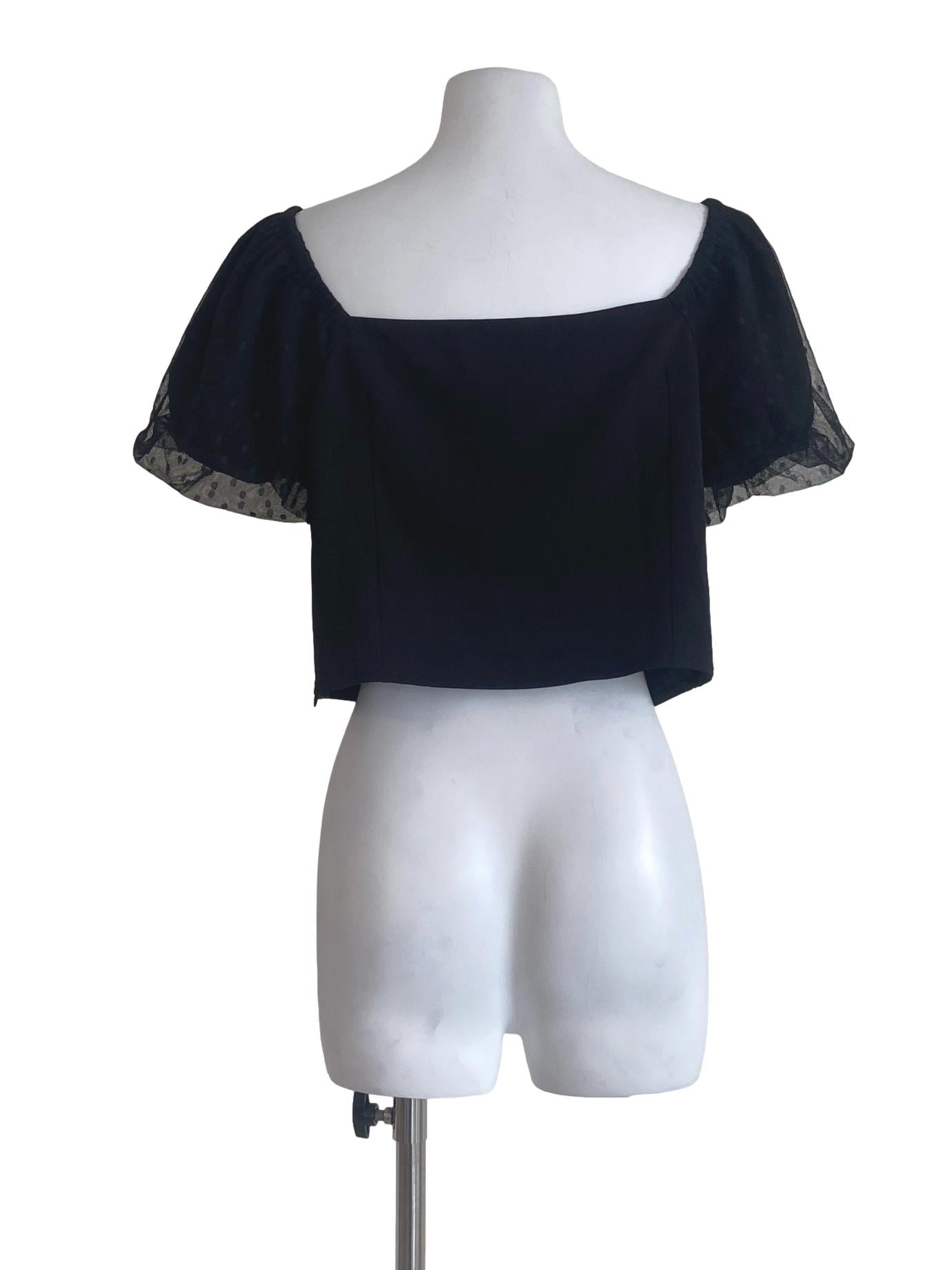 Black Puffed Net Sleeves Crop Top