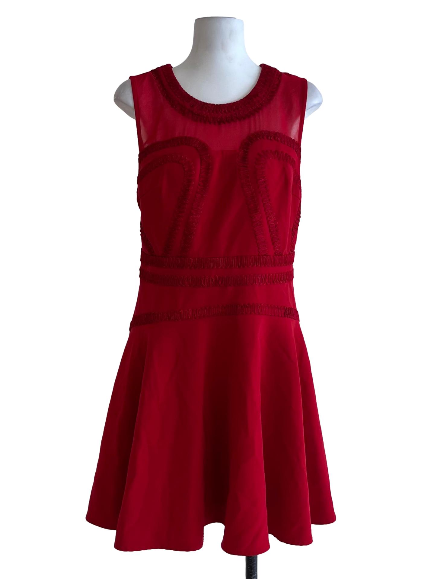 Crimson Red Jewel Neck A-Line Dress