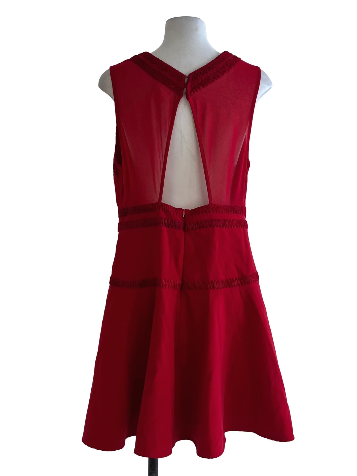 Crimson Red Jewel Neck A-Line Dress